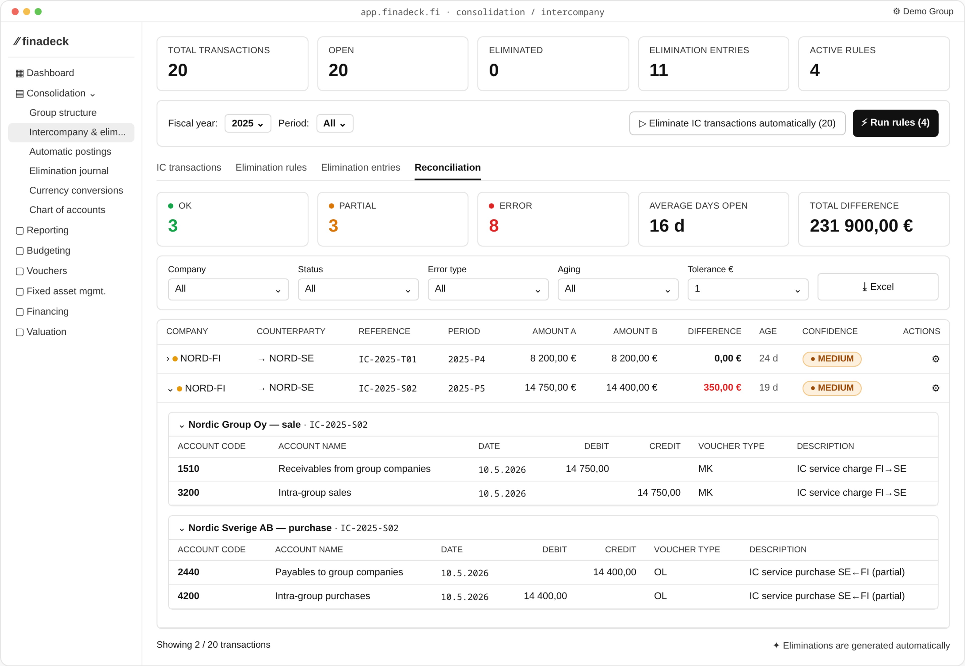 Reconcile intercompany transactions automatically