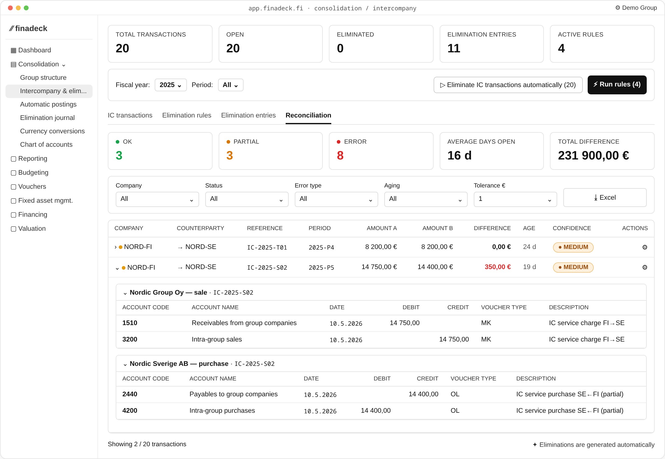Reconcile intercompany transactions automatically