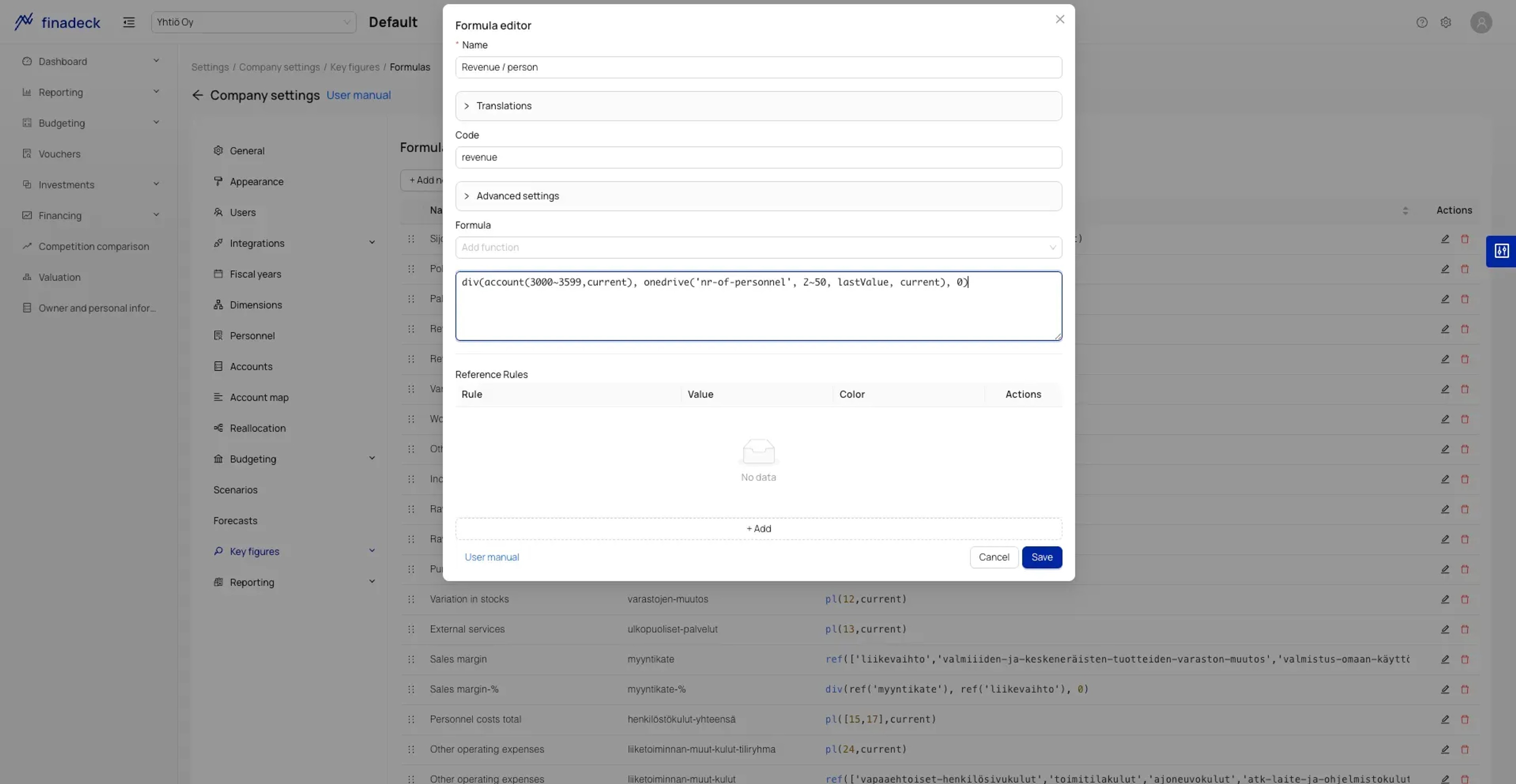Finadeck custom KPIs