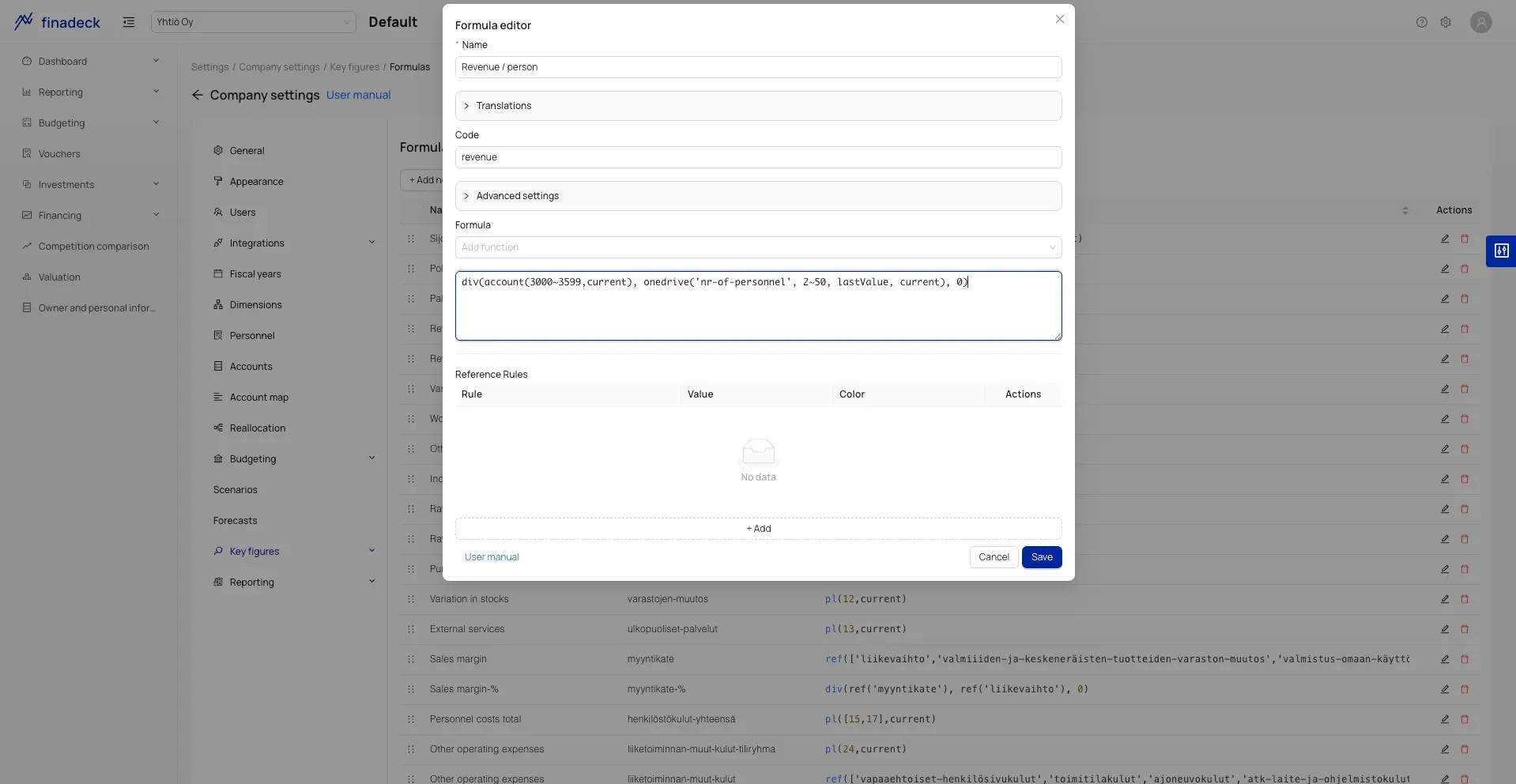 Finadeck custom KPIs