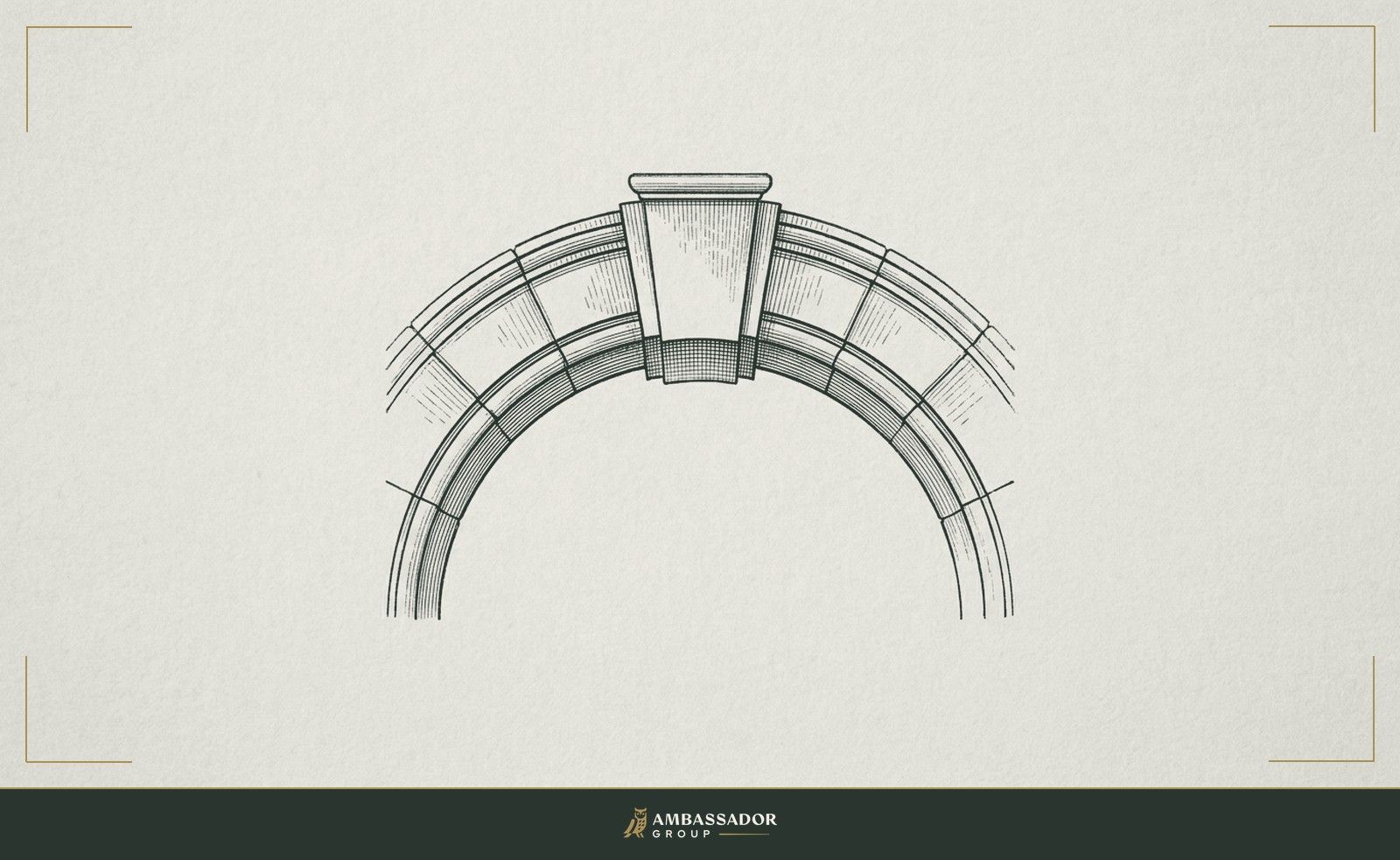 Antique engraving illustration. A keystone set precisely into the crown of a stone arch, the surrounding voussoirs locked in place by the single centered block.