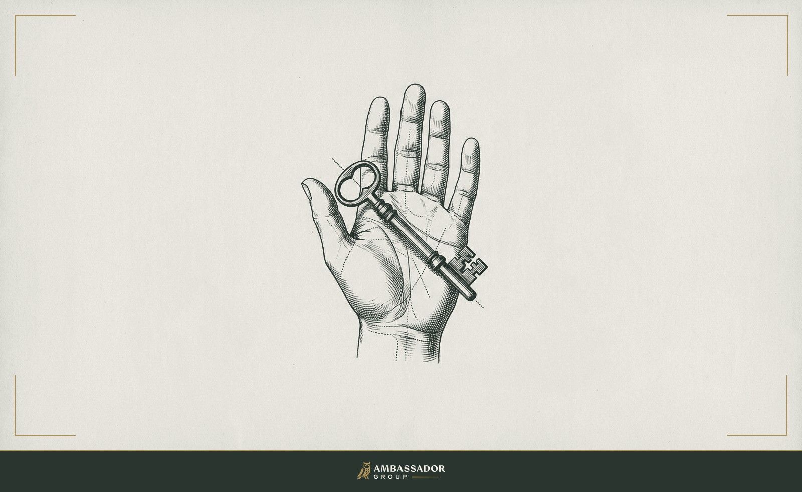 Antique engraving illustration. A key resting in an open palm, the hand belonging to the bearer rather than to any lock, suggesting the candidate holds the instrument of their own passage.