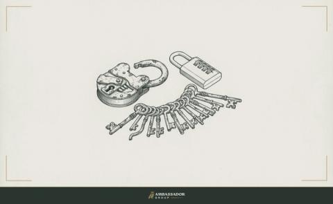 Antique engraving illustration. An old iron padlock lying open and obsolete beside a modern combination lock, a queue of keys made for the old mechanism rendered useless, authority that fit one era and no longer opens the door.