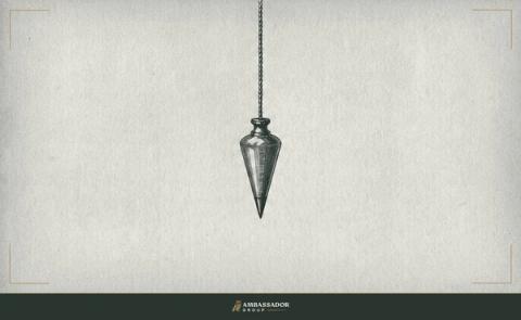 Antique engraving illustration. A carpenter’s plumb bob hangs still from a fine cord, finding true vertical.