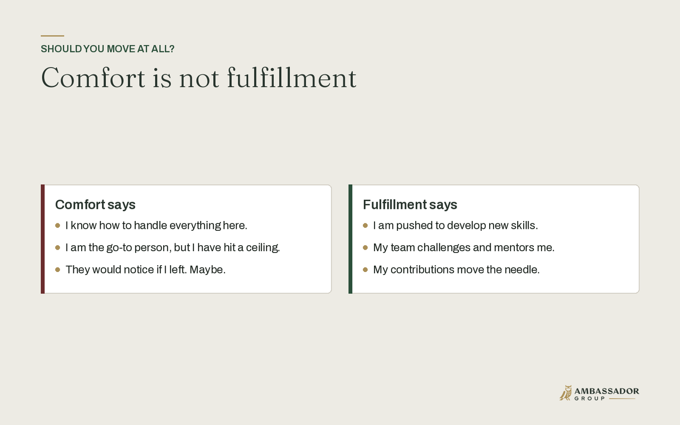 Comfort is not fulfillment: a self-check of whether you are growing or just settling.