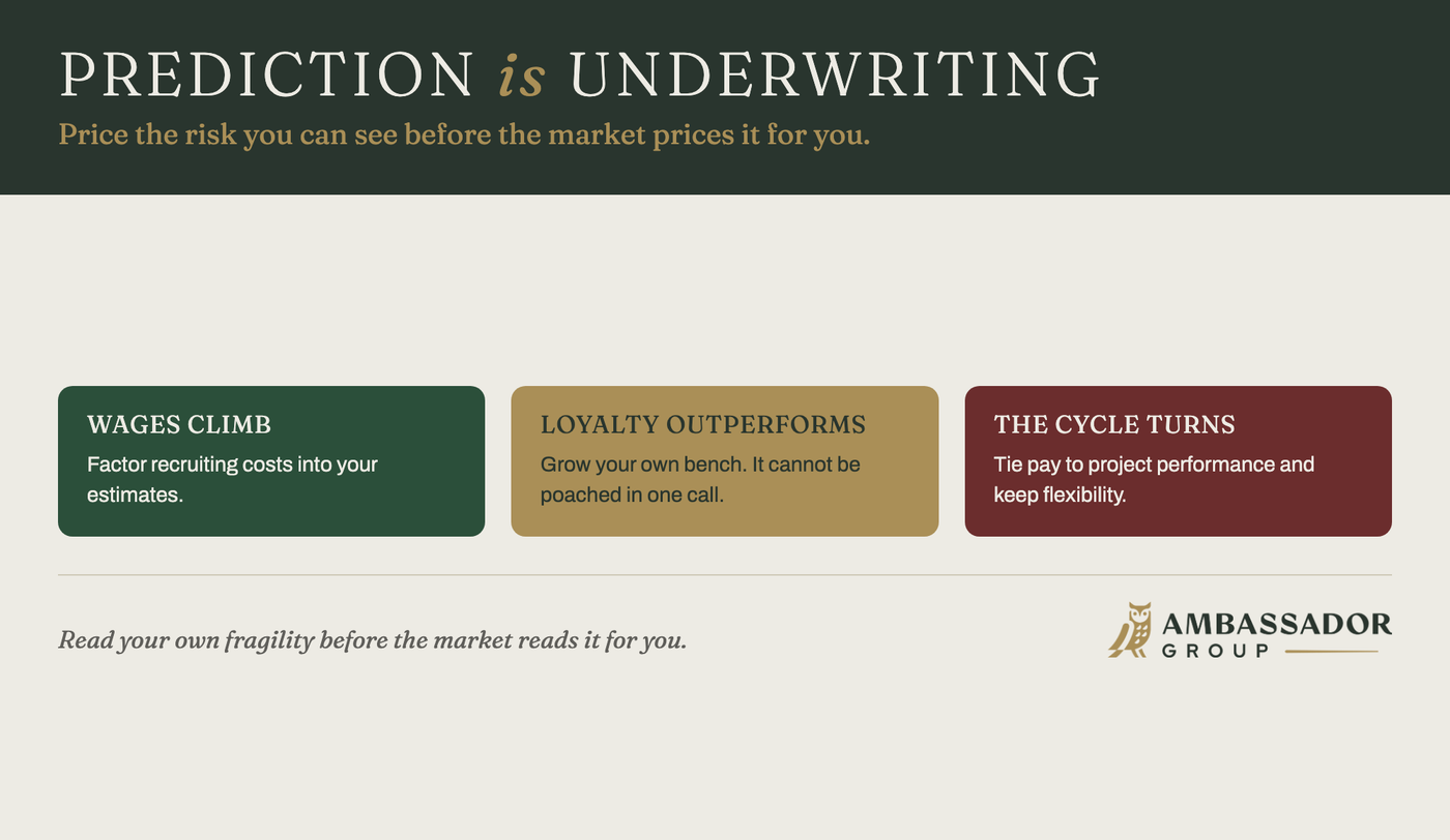 Educational aid: prediction is underwriting. Price wage inflation, loyalty, and the next downturn before the market prices them for you.