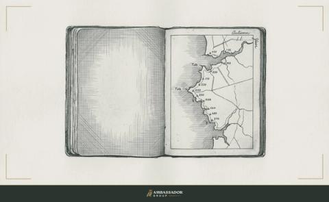Antique engraving illustration. A surveyor's field notebook open to a region-specific page, its entries dated to a single season, tide marks and elevation readings recorded along the western margin.