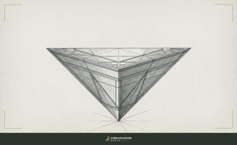 Antique engraving illustration. An inverted pyramid balanced on its apex, the wide base pointing skyward, its weight resting on the single point below, stable only through intention.