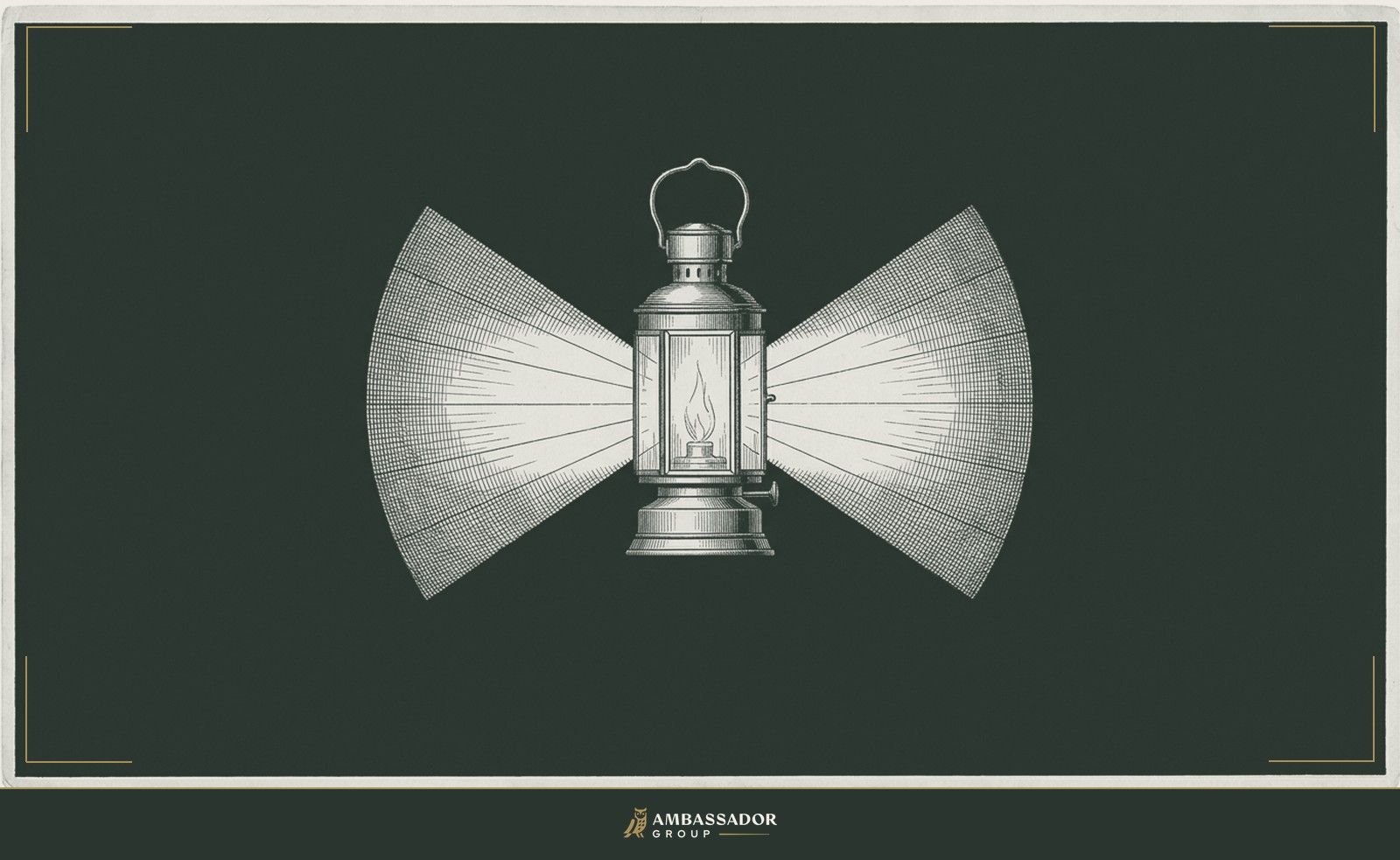Antique engraving illustration. A hearth lantern casting wide arcs of light outward, its flame steady, set against deep negative space on all sides.