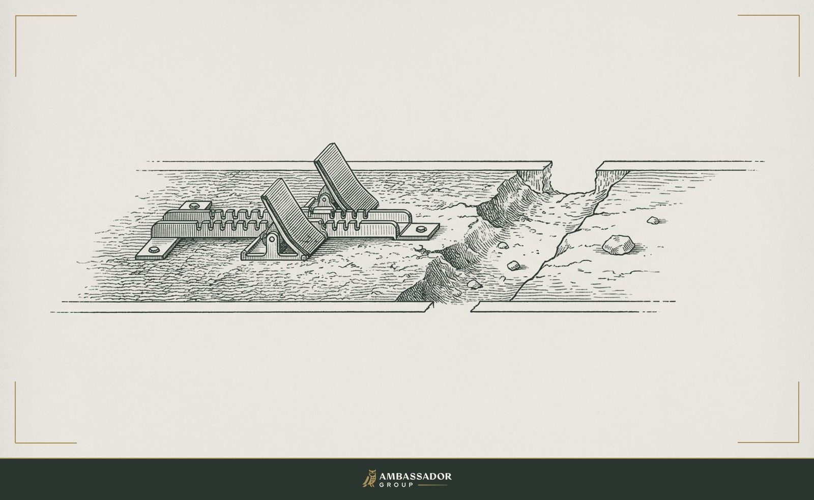Antique engraving illustration. A sprinter's starting block bolted to the ground beside a gap in the track where the next section of lane has not yet been laid.
