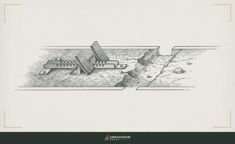 Antique engraving illustration. A sprinter's starting block bolted to the ground beside a gap in the track where the next section of lane has not yet been laid.
