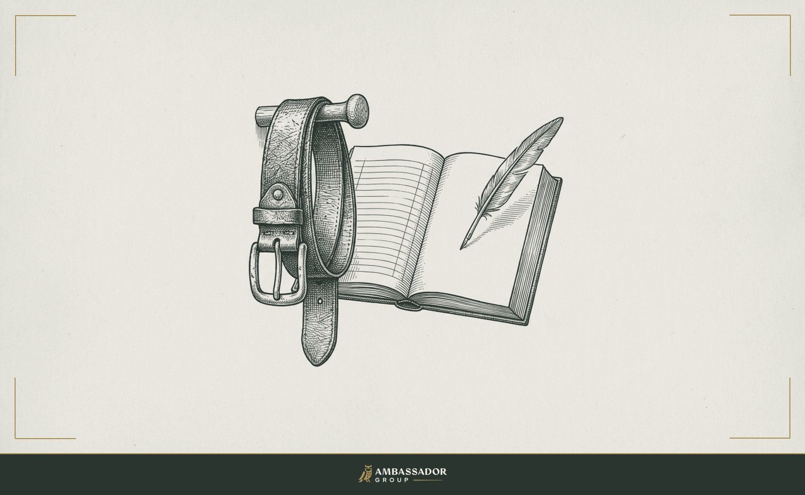 Antique engraving illustration. A foreman's worn leather belt hung on a peg beside a clean hire-order ledger, the two instruments representing the build-it-yourself cost and the buy-it-in cost laid bare for comparison.
