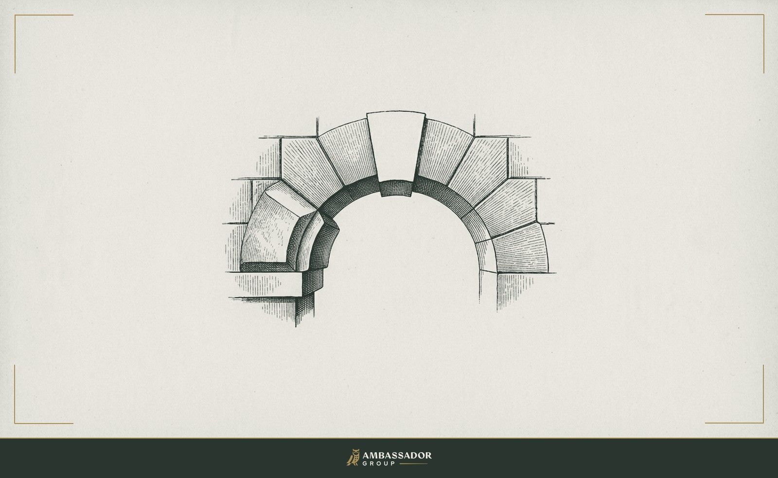 Antique engraving illustration. A well-cut stone block fitted cleanly into an arch, but the keystone slot above it left open, the arch unresolved.