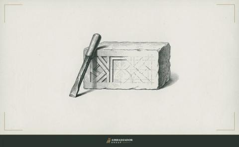 Antique engraving illustration. A stone chisel resting beside an unfinished inscription block, the problem statement already carved, the solution lines still rough and not yet refined to depth.