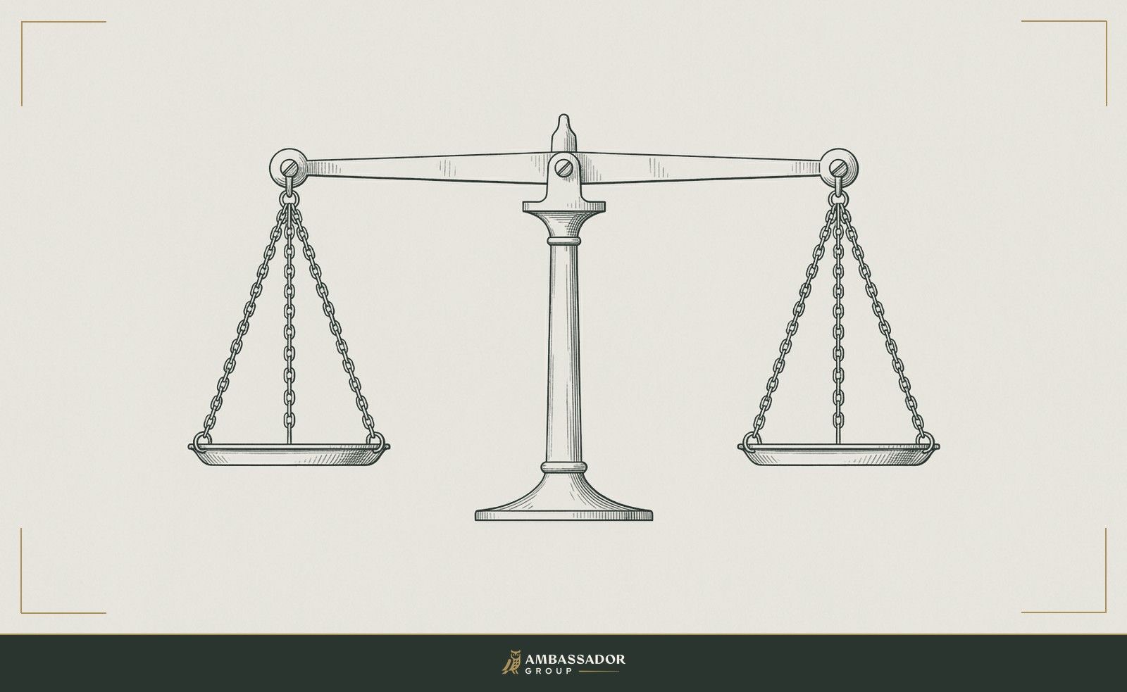 Antique engraving illustration. A beam balance scale with two pans hanging in perfect equilibrium on a simple pivot stand.