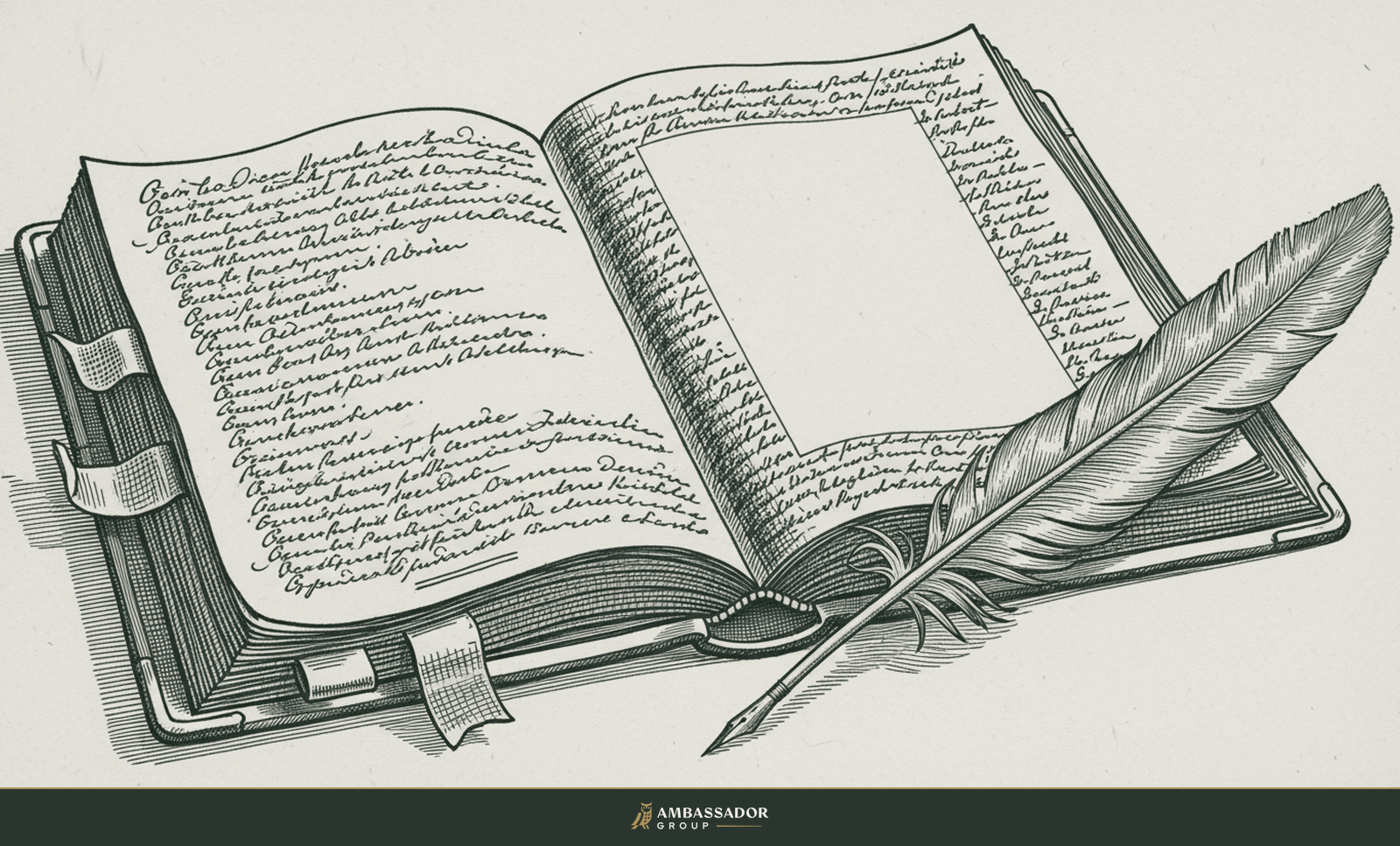 Antique engraving illustration. A seasoned recruiter's well-thumbed leather field guide lying open, its margins dense with handwritten annotation marks, beside a worn pen.