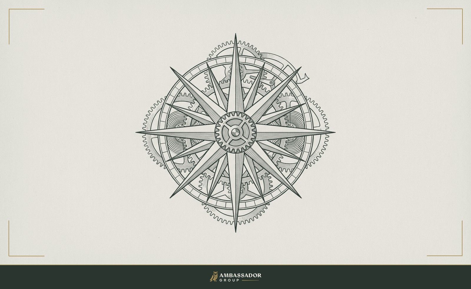 Antique engraving illustration. A compass rose embedded in the gear-work of a clock movement, direction and mechanism fused, suggesting navigation as an operating system rather than an occasional gesture.