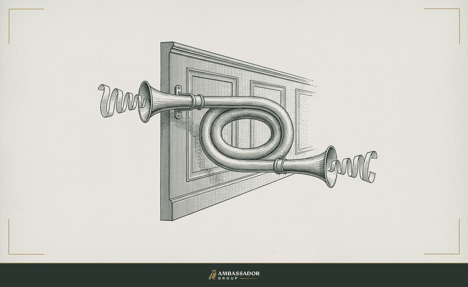 Antique engraving illustration. A speaking tube mounted in a wall with two open ends, the same words visible entering one side and exiting the other unchanged, a single channel with no private bypass.