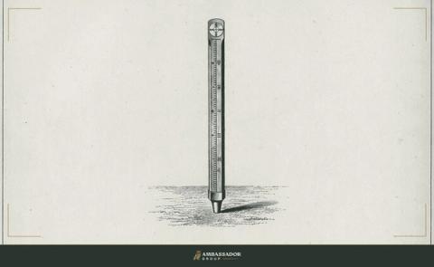 Antique engraving illustration. A surveyor's rod marked with precise gradations standing upright in open ground, every increment legible and honest, the measurement plain for anyone to read.