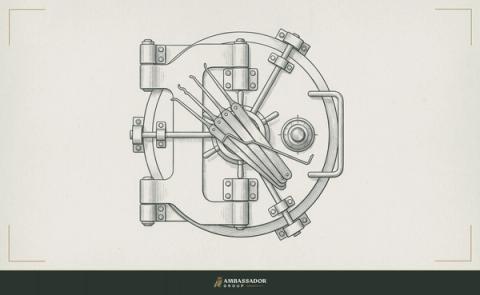 Antique engraving illustration. A locksmith's pick set laid across a sealed vault door, the implied shortcut approach to something that requires the proper key, the mechanism untouched and secure.