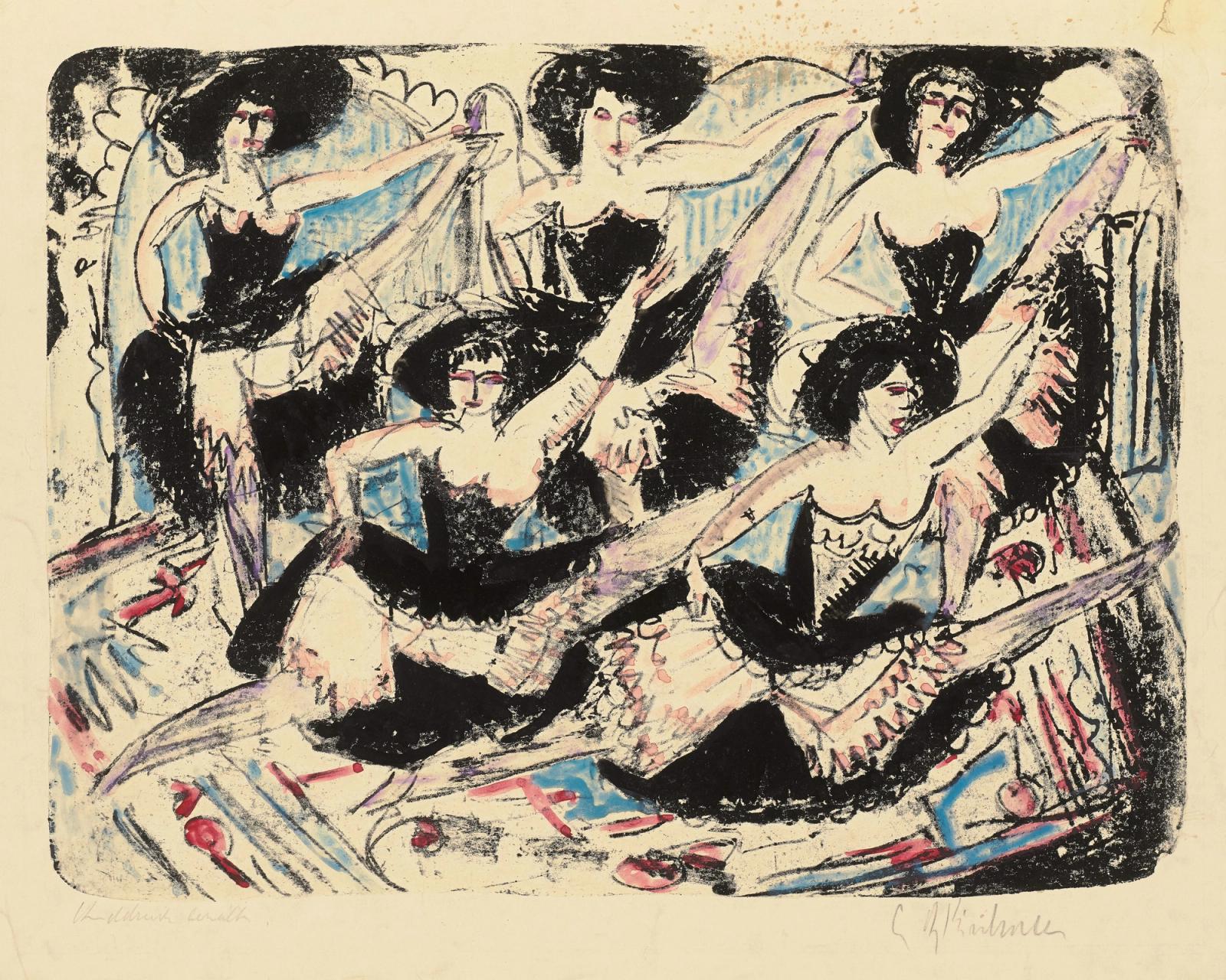 Funf Tanzerinnen in Parade. - Funf Spagattanzerinnen, 1911 by ernst ludwig kirchner