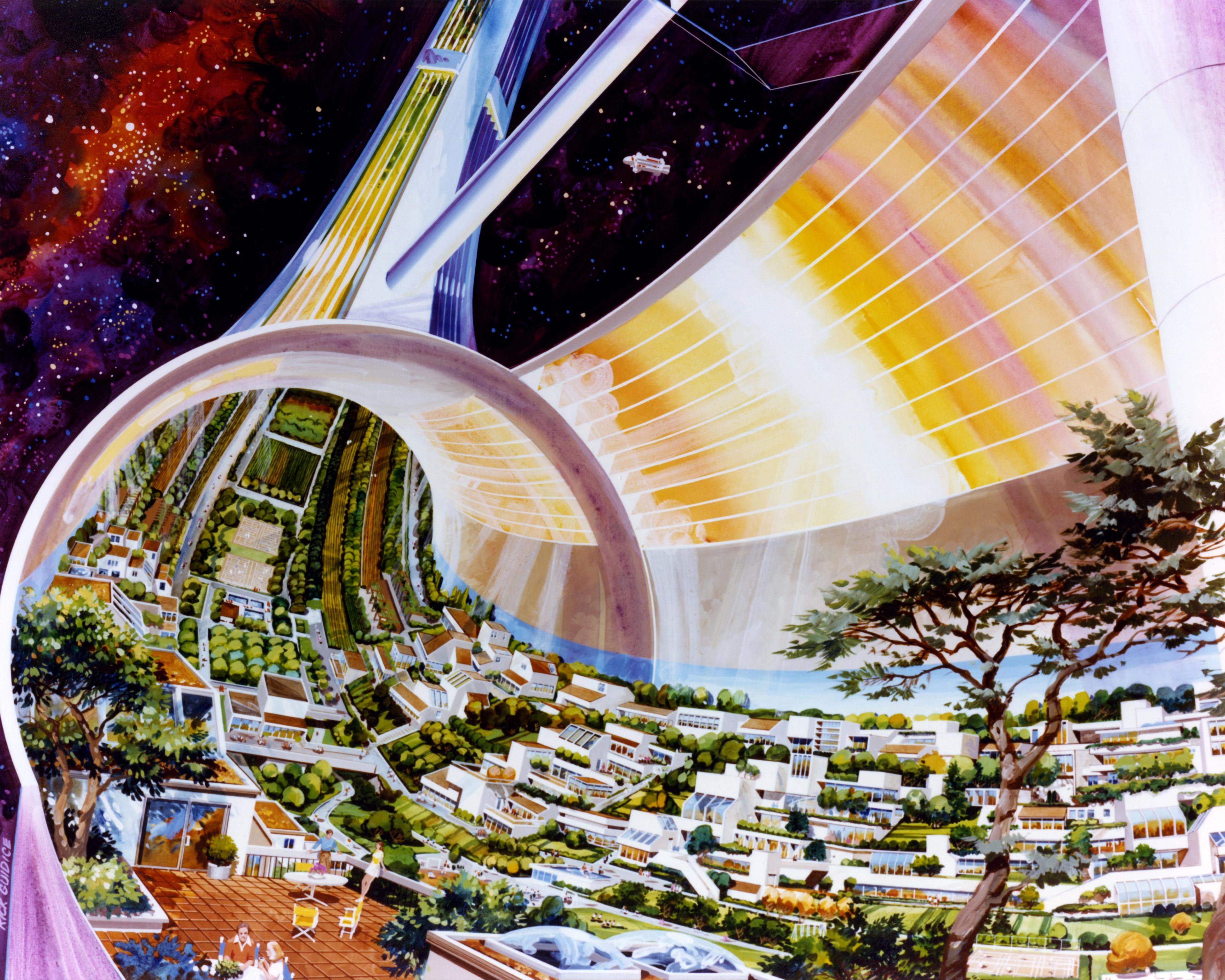 A Toroidal Colony's Interior with a Cutaway View