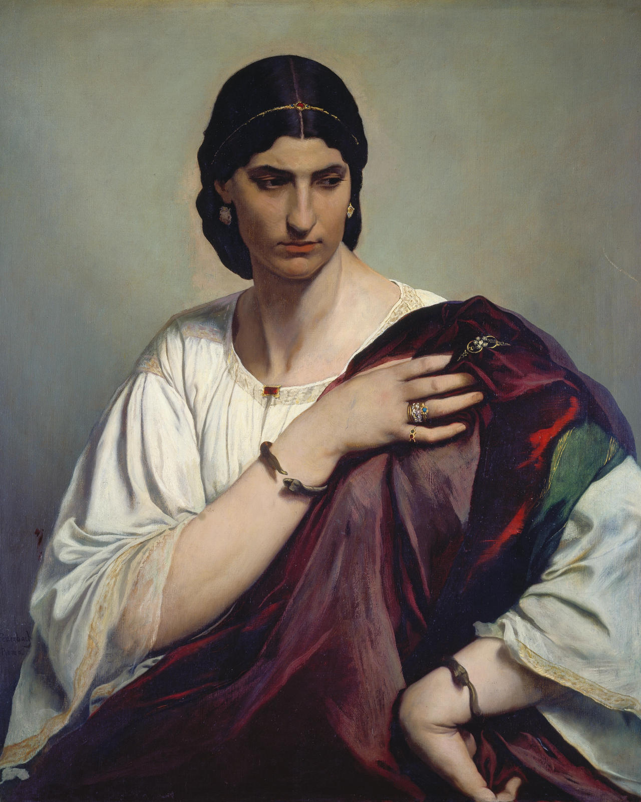 Portrait of a Roman Woman in White Tunic and Red Robe