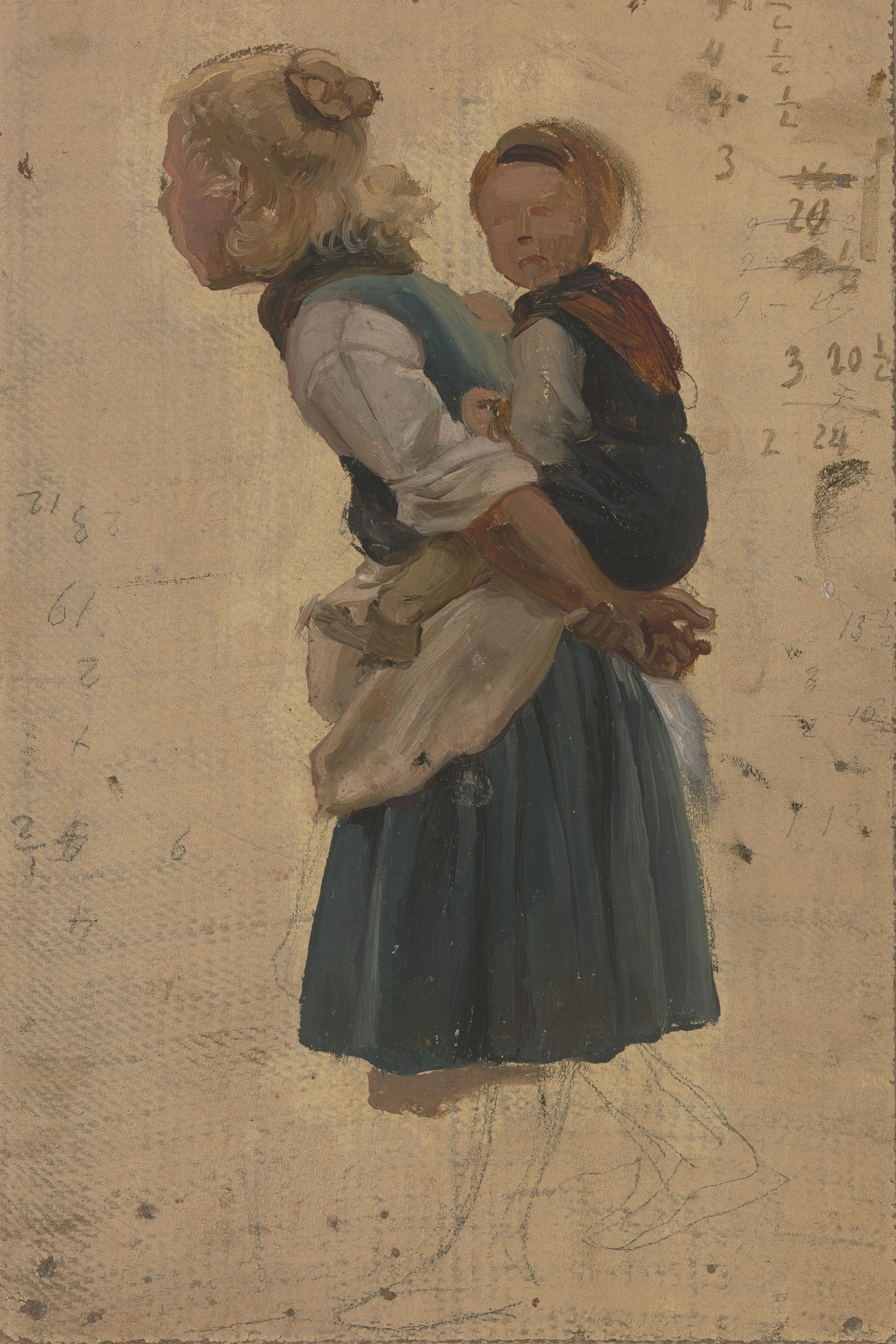 Little Peasant Girl Carrying Another Piggyback