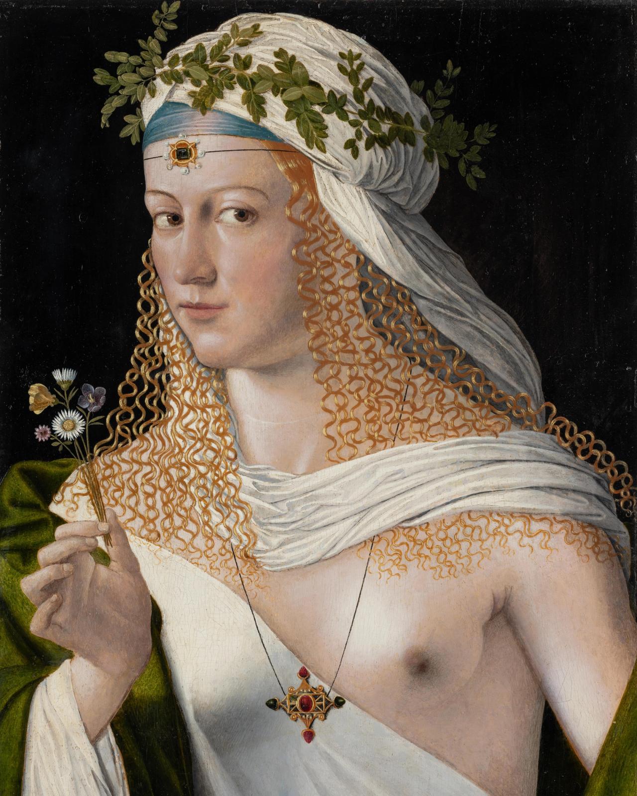 Idealised Portrait of a Young Woman as Flora, ca. 1520 by bartolomeo veneto