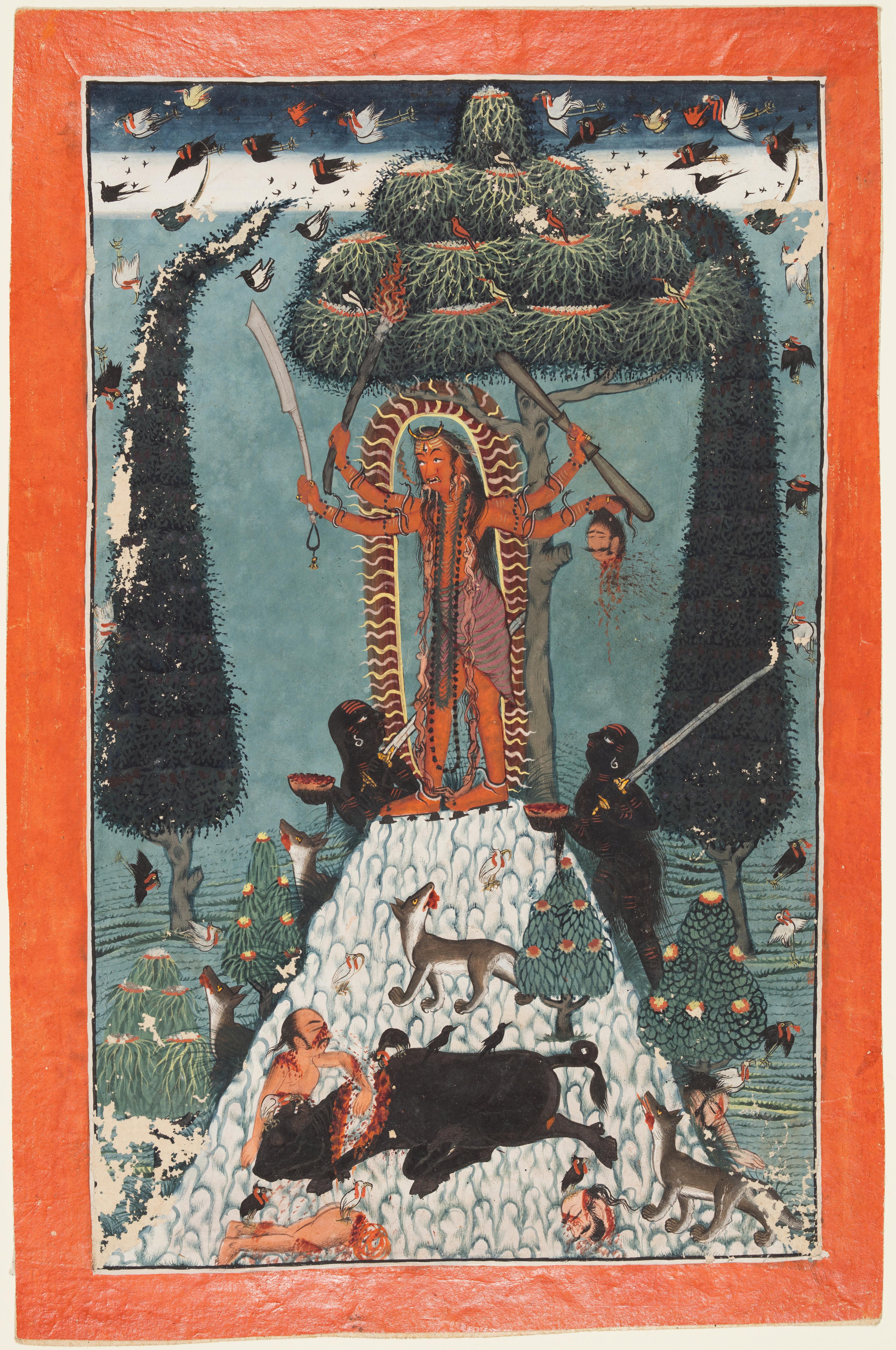 Goddess Kali on a Mountaintop Indian Pahari Painting Print