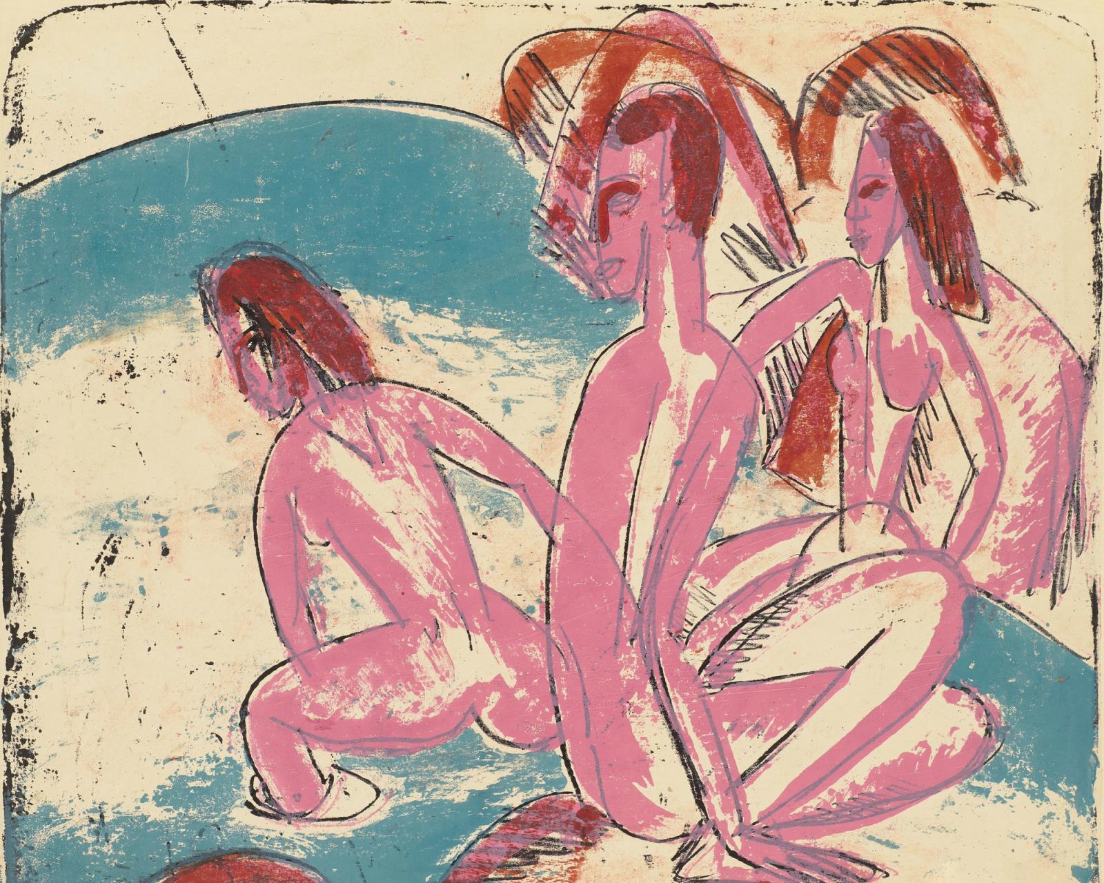 Drei Badende an Steinen, Fehmarn, 1913 by ernst ludwig kirchner