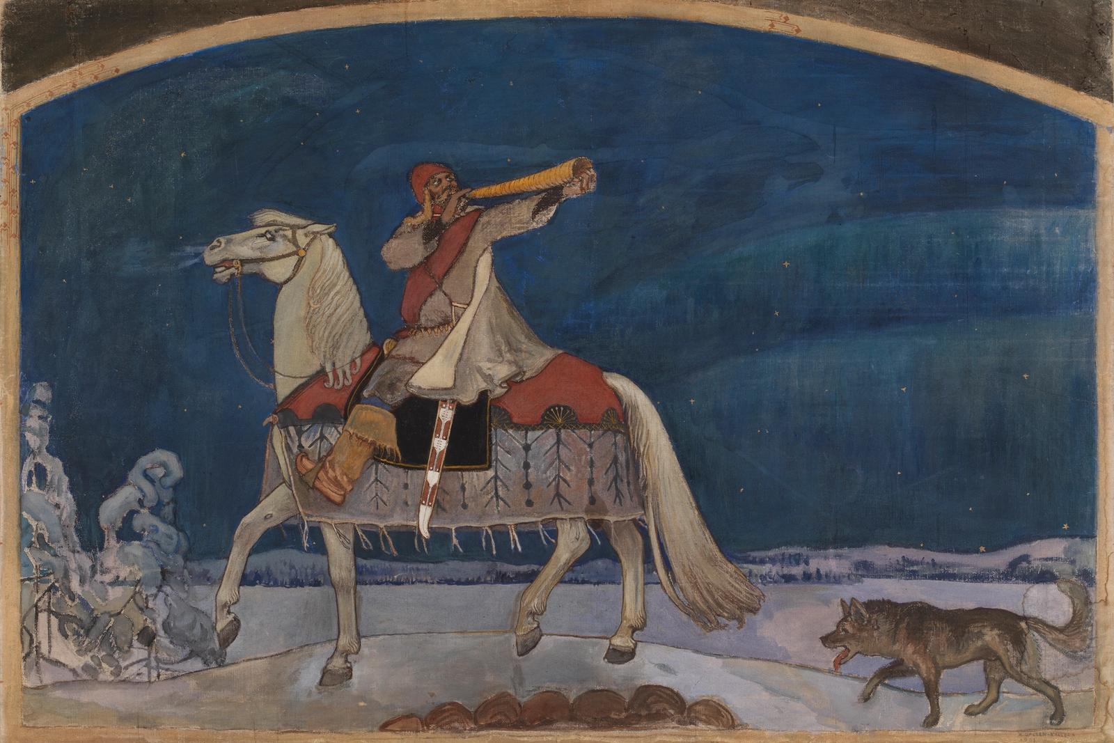 Kullervo sets off for battle ; kullervo departs for the war, 1901, by Akseli Gallen-Kallela