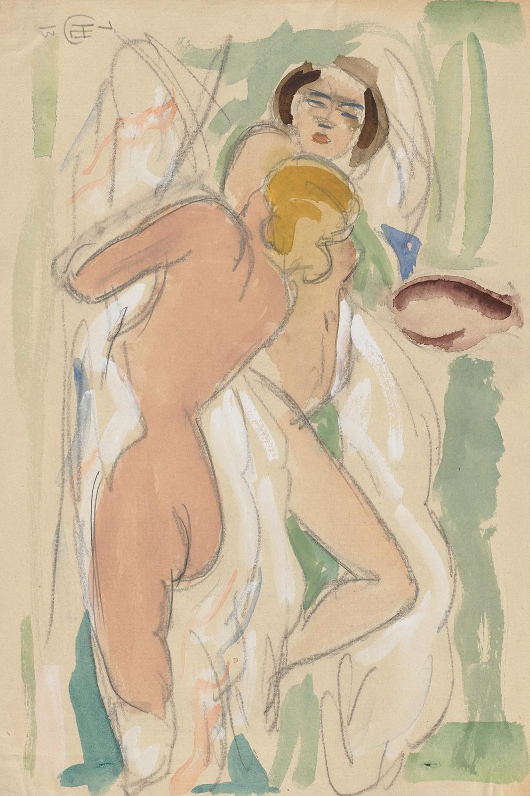 Two reclining female nudes, July 1913 by hermann lismann