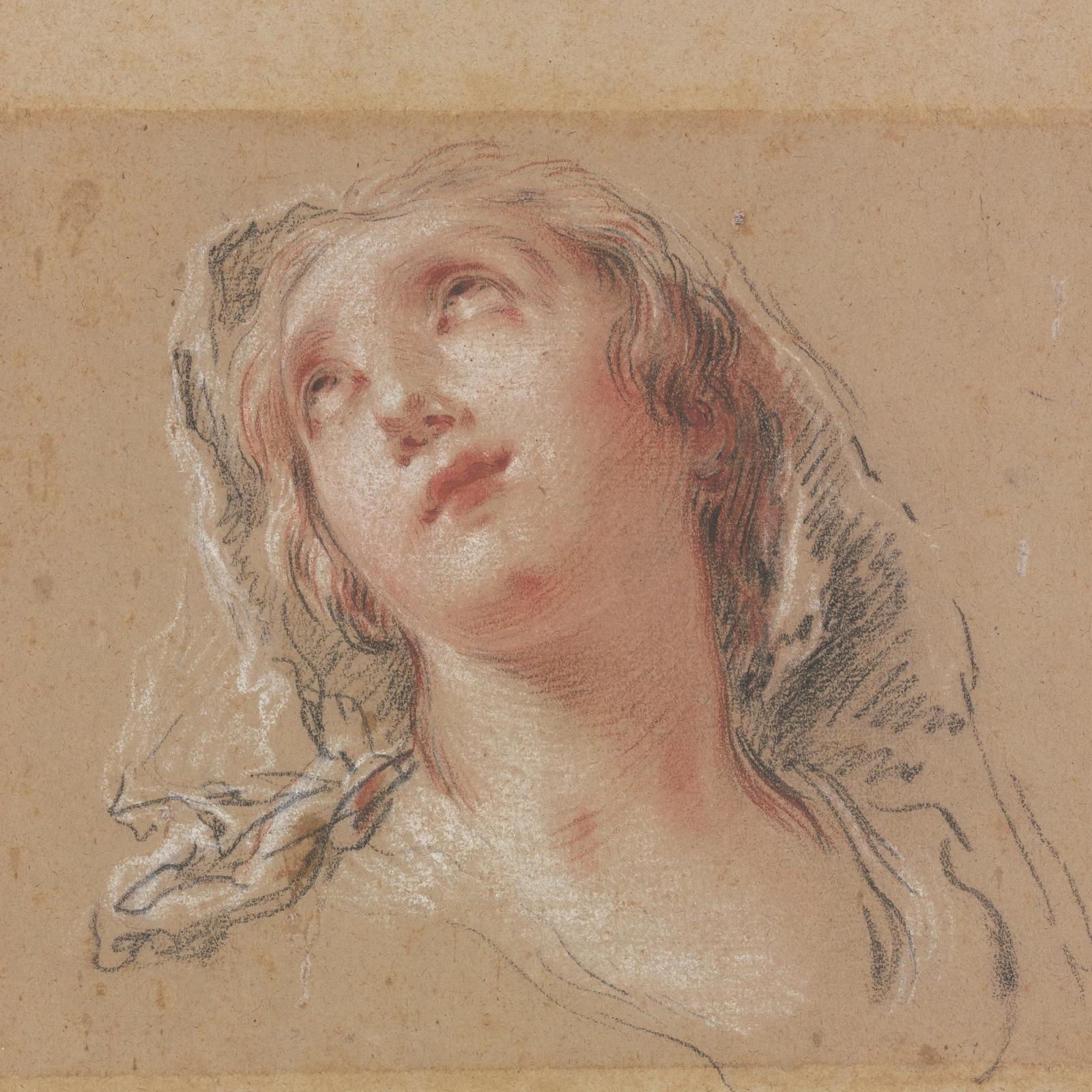 Kopf einer Frau mit Schleier (Vestalin, das Feuer hutend), ca. 1726 - 1727 by francois le moyne