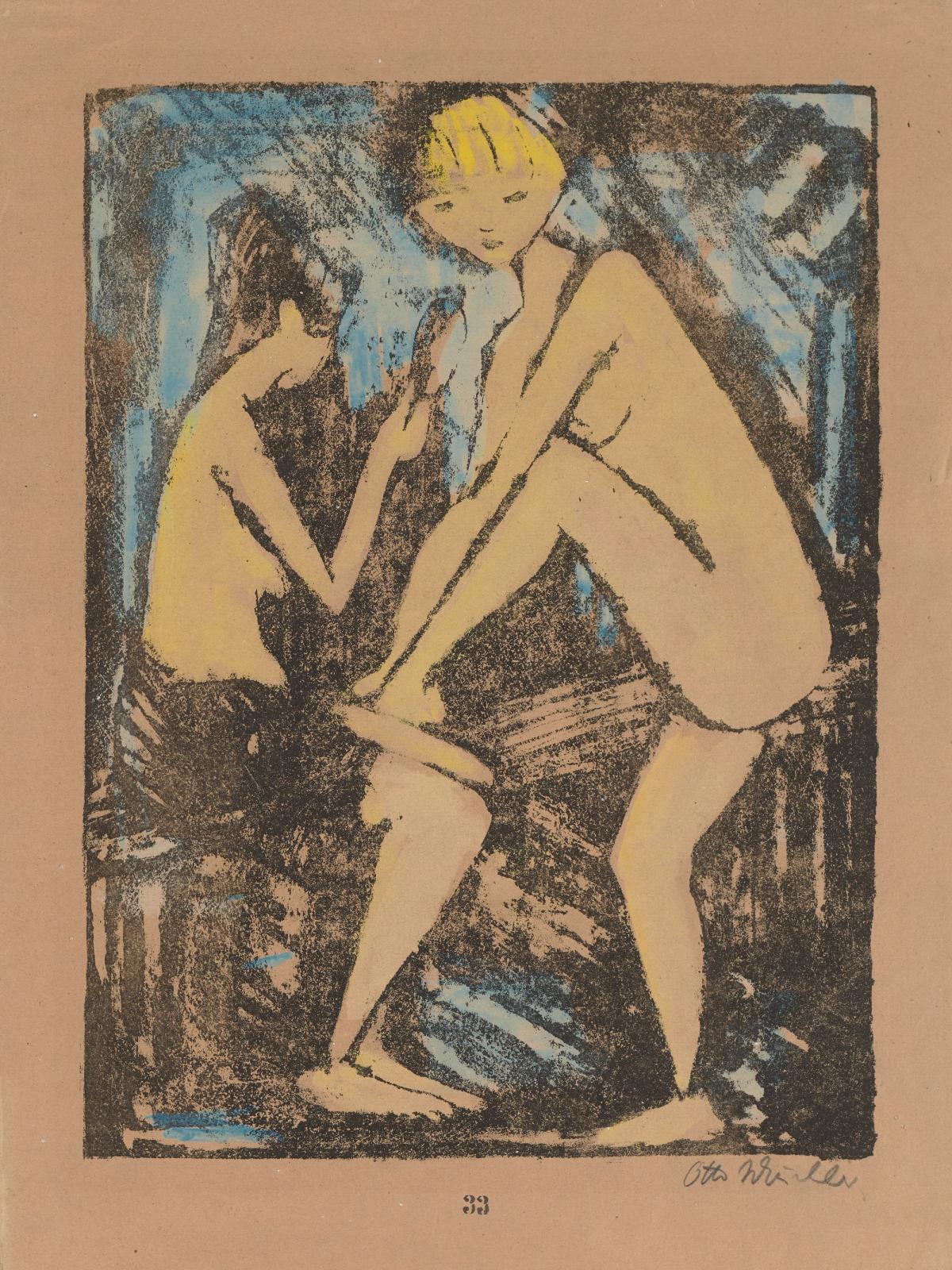 Zwei Madchen mit Handspiegel I, ca. 1919 by otto mueller
