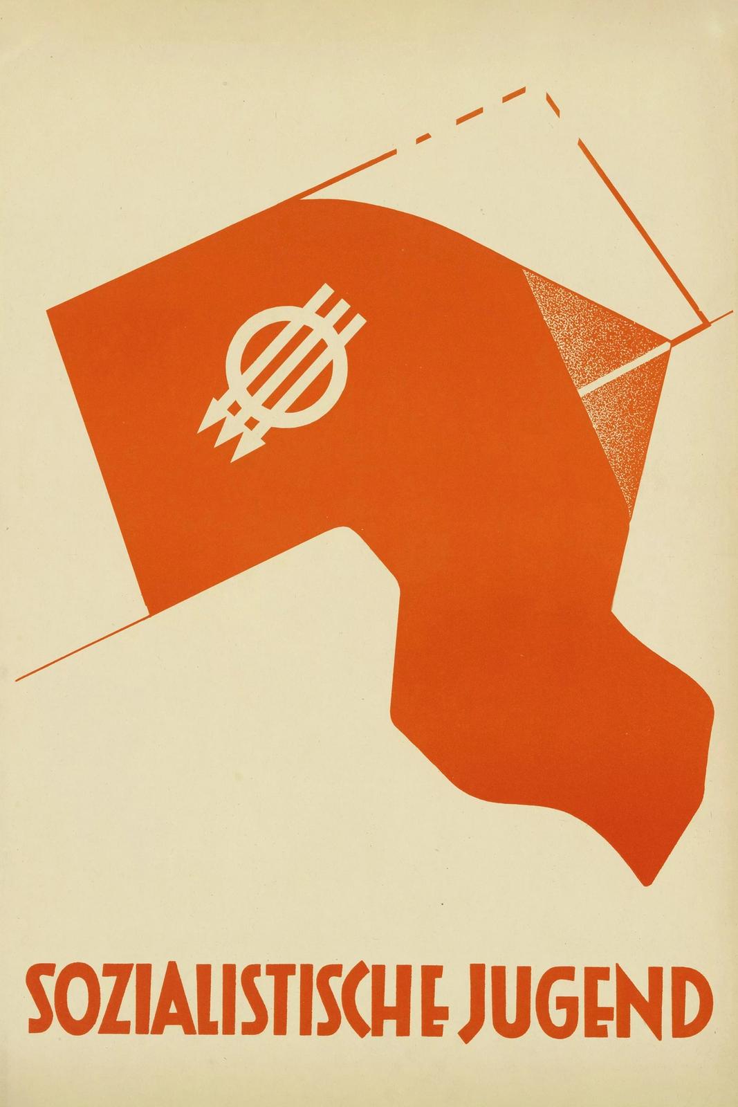 Poster We call you! / Socialist Youth red flag with the three ar