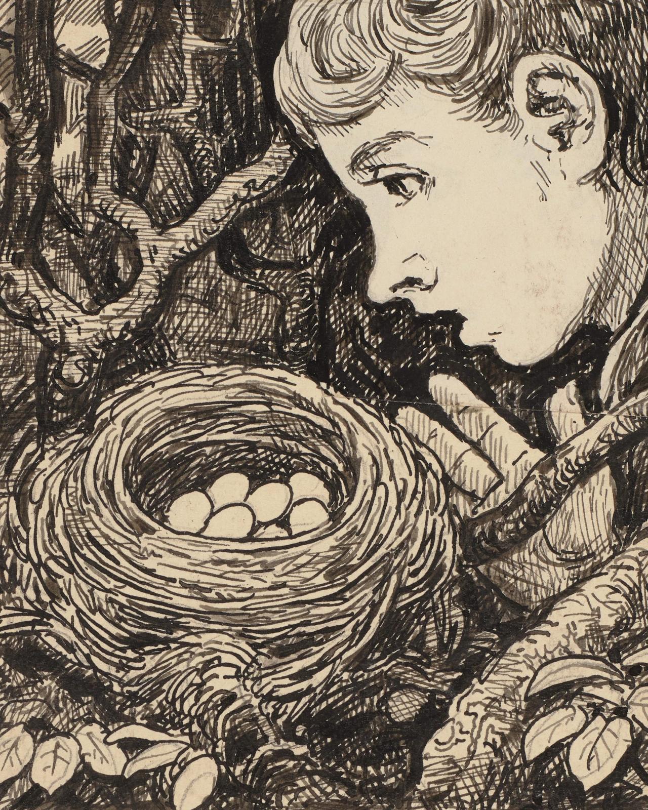 Drawing for the primer: Nest, ca. 1905 by hans thoma