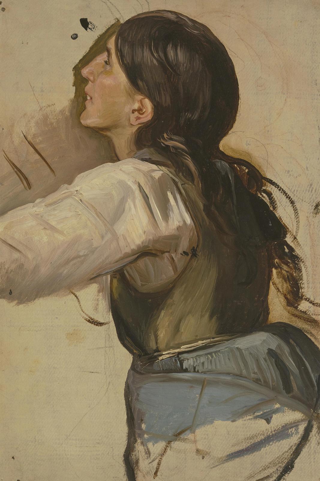 Bildnis einer lachelnden Bauerin mit offenem Haar, null by jakob becker