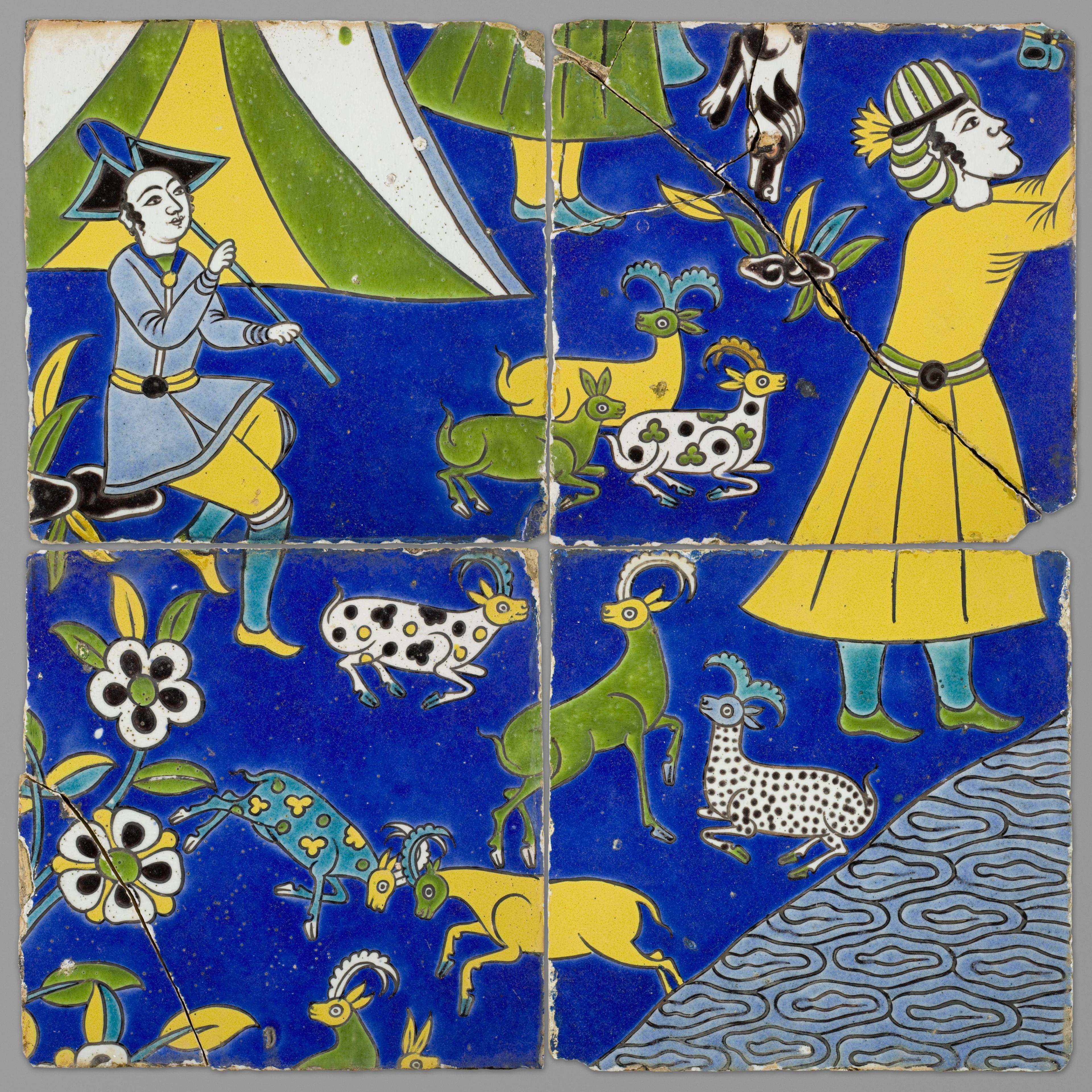 Four Tiles with a Figural Scene
