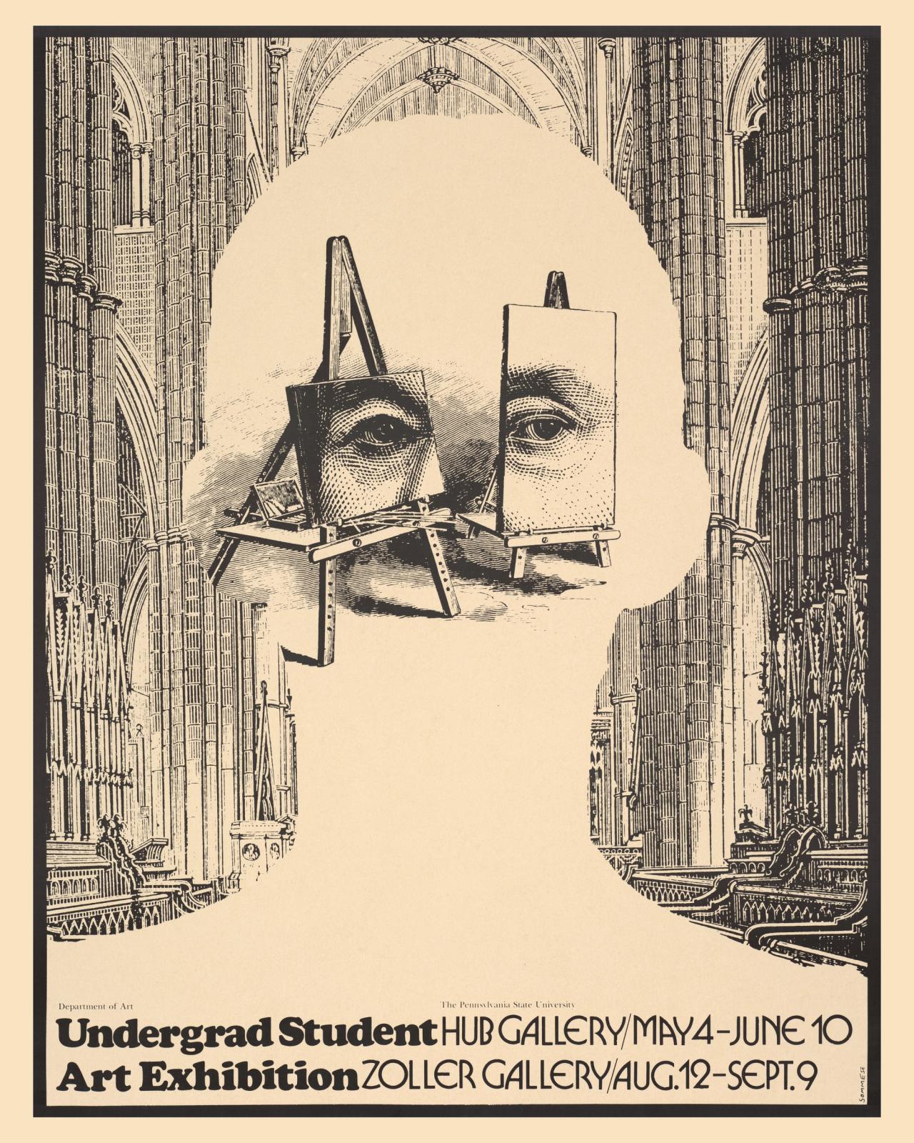 Undergrad student art exhibition (1979) poster by Lanny Sommese.