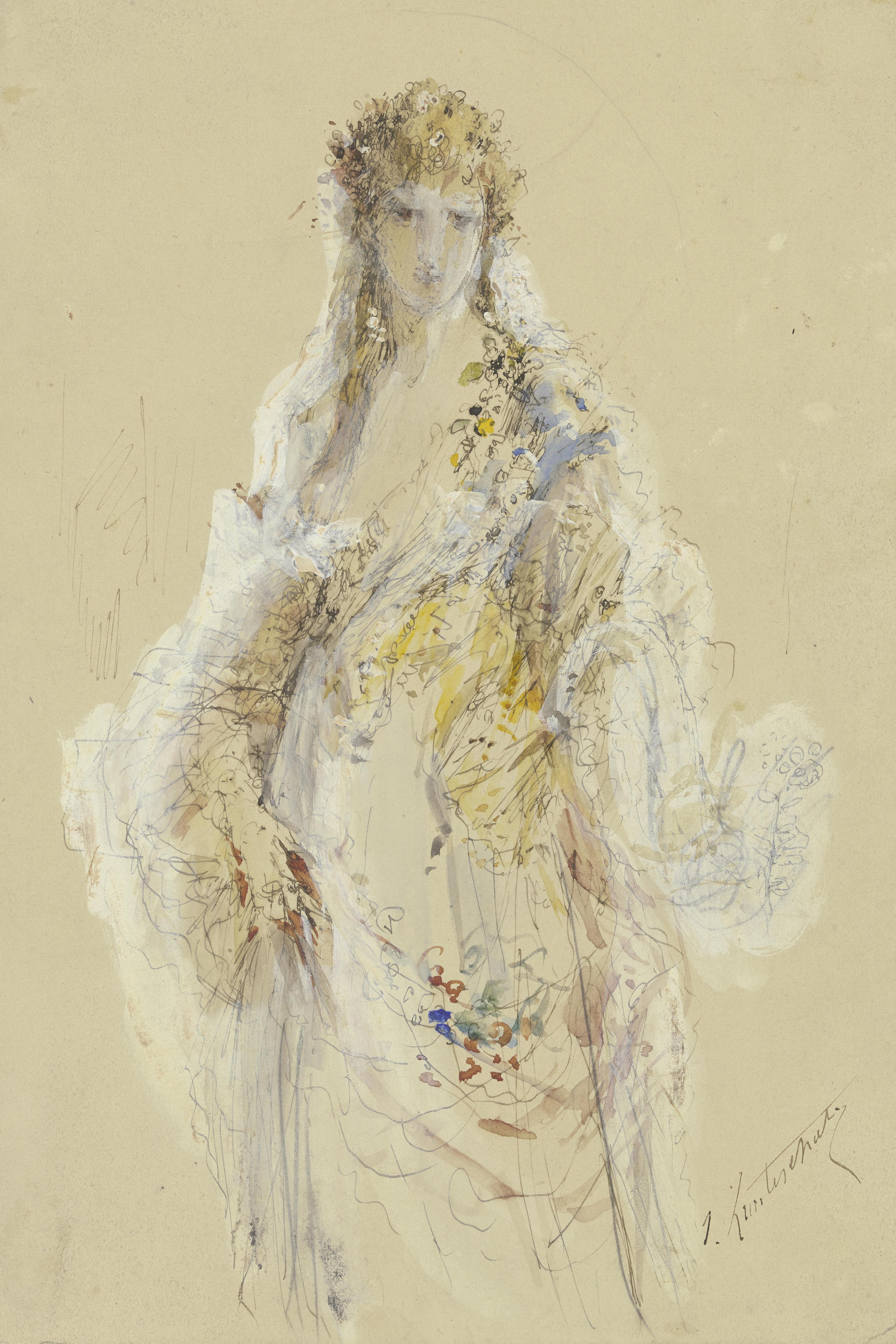 Woman in Floral Ball Gown