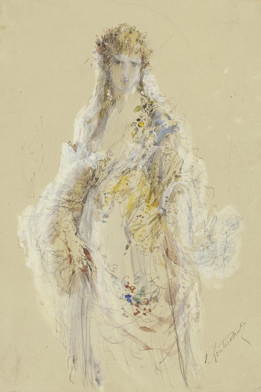 Dame in blumengarniertem Ballkleid, null by jules lunteschutz