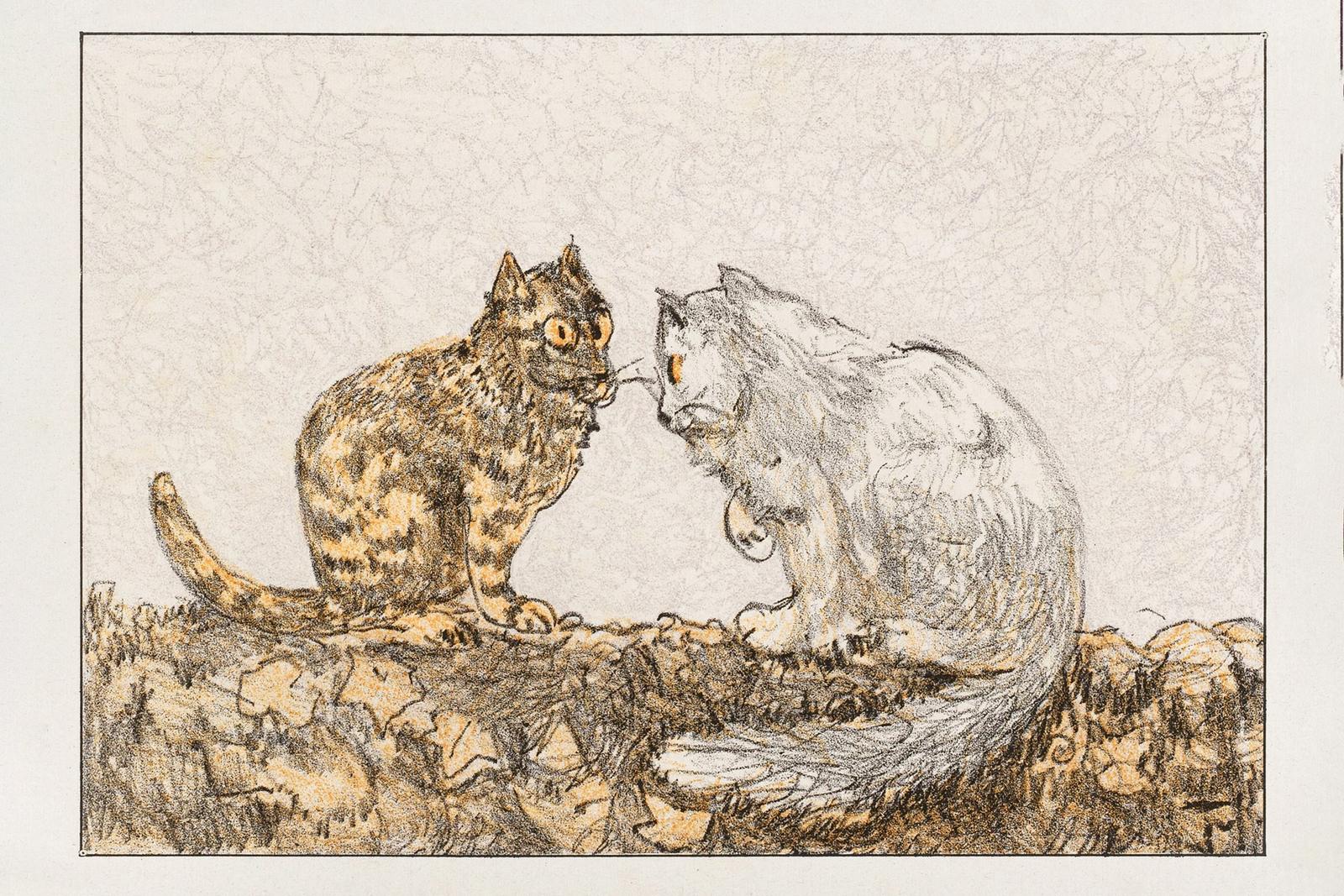 Two cats on a wall (1878 - 1917) by Theo van Hoytema.