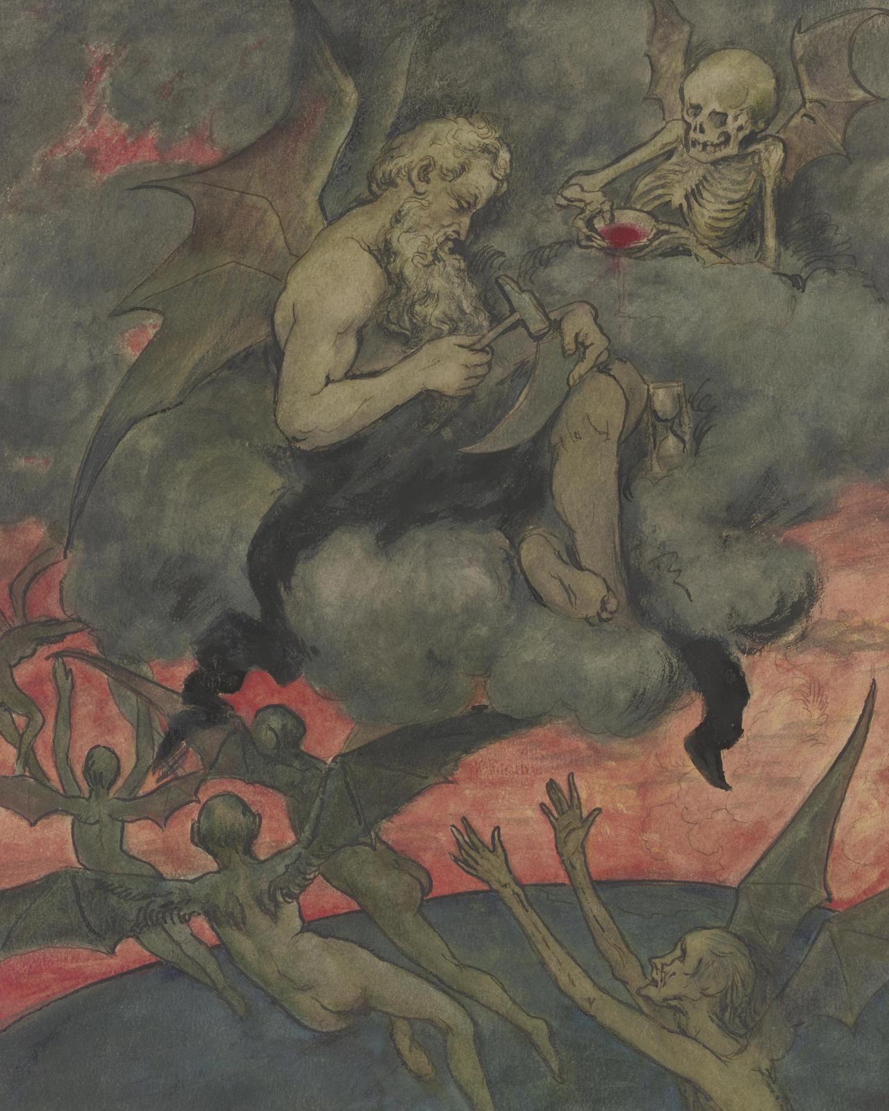 Chronos sharpens the scythe, null by hans thoma