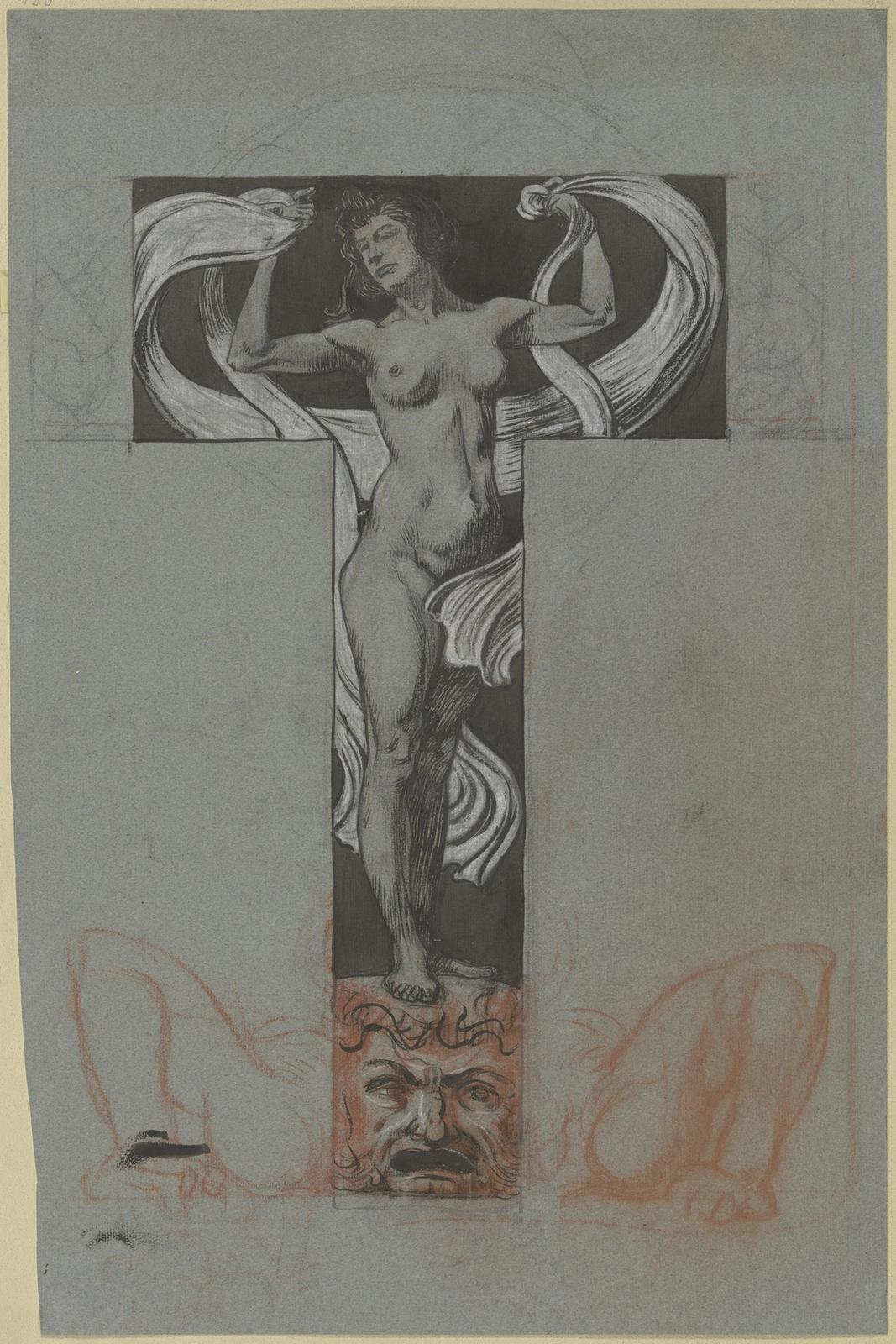 Stehender weiblicher Akt mit ornamentaler Draperie, null by ludwig raders