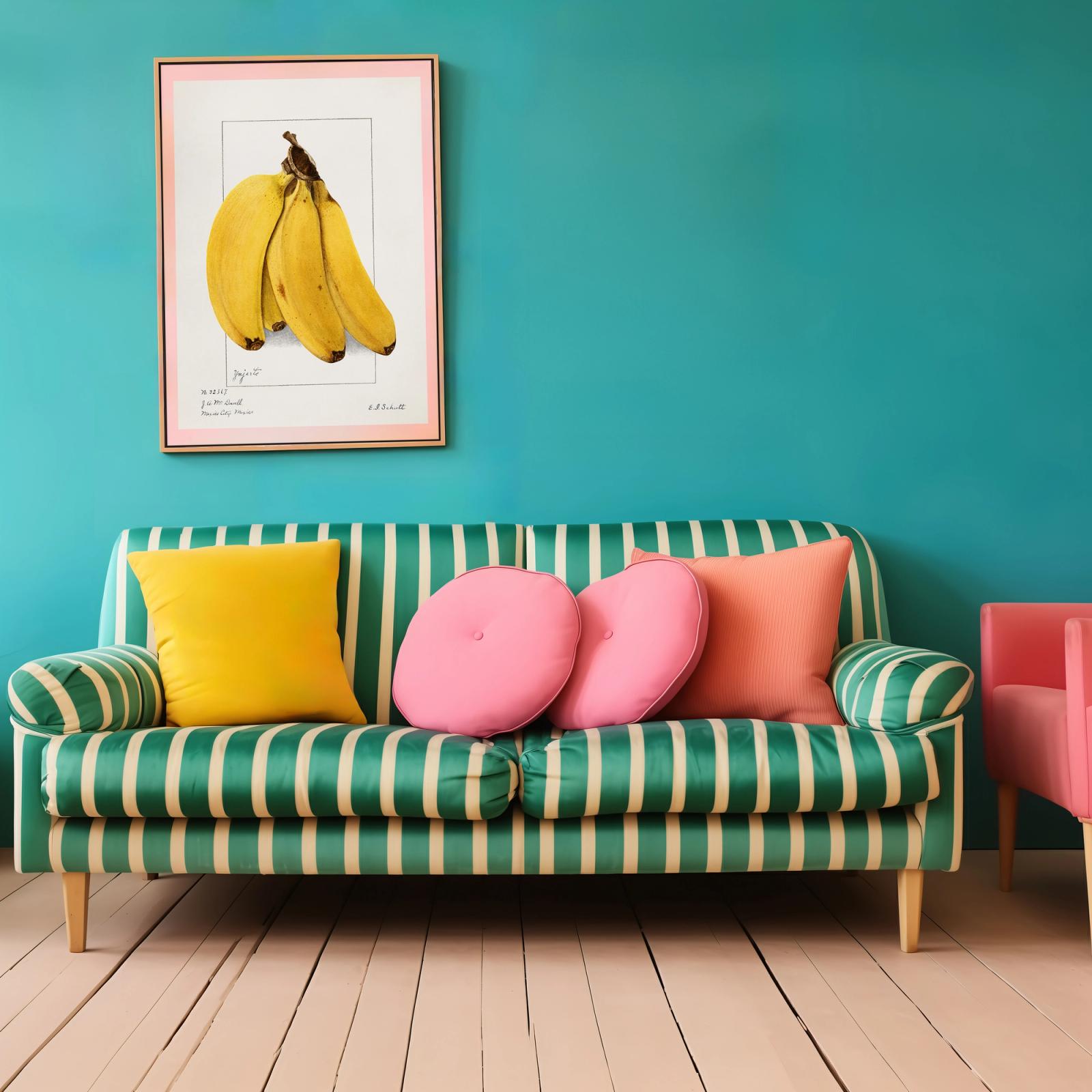 Botanical watercolor illustration of a bunch of ripe yellow bananas with brown stems against white background