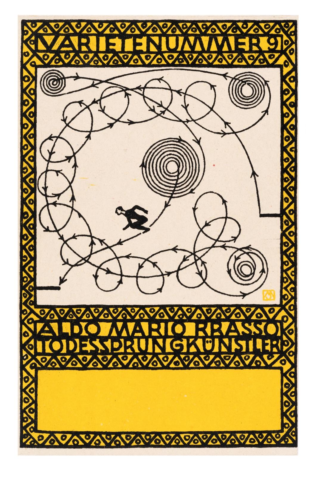 Postcard from the Wiener Werkstatte No. 86: Variety number 9: Aldo Mario Brasso, artist who jumped into death (1907) by Moriz Jung and Wiener Werkstatte
