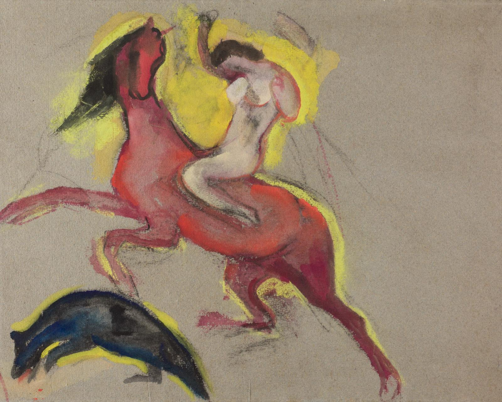 Amazone mit Pferd. Studie zur "Amazonenschlacht" in Burg Drove, 1911 - 1912 by heinrich nauen