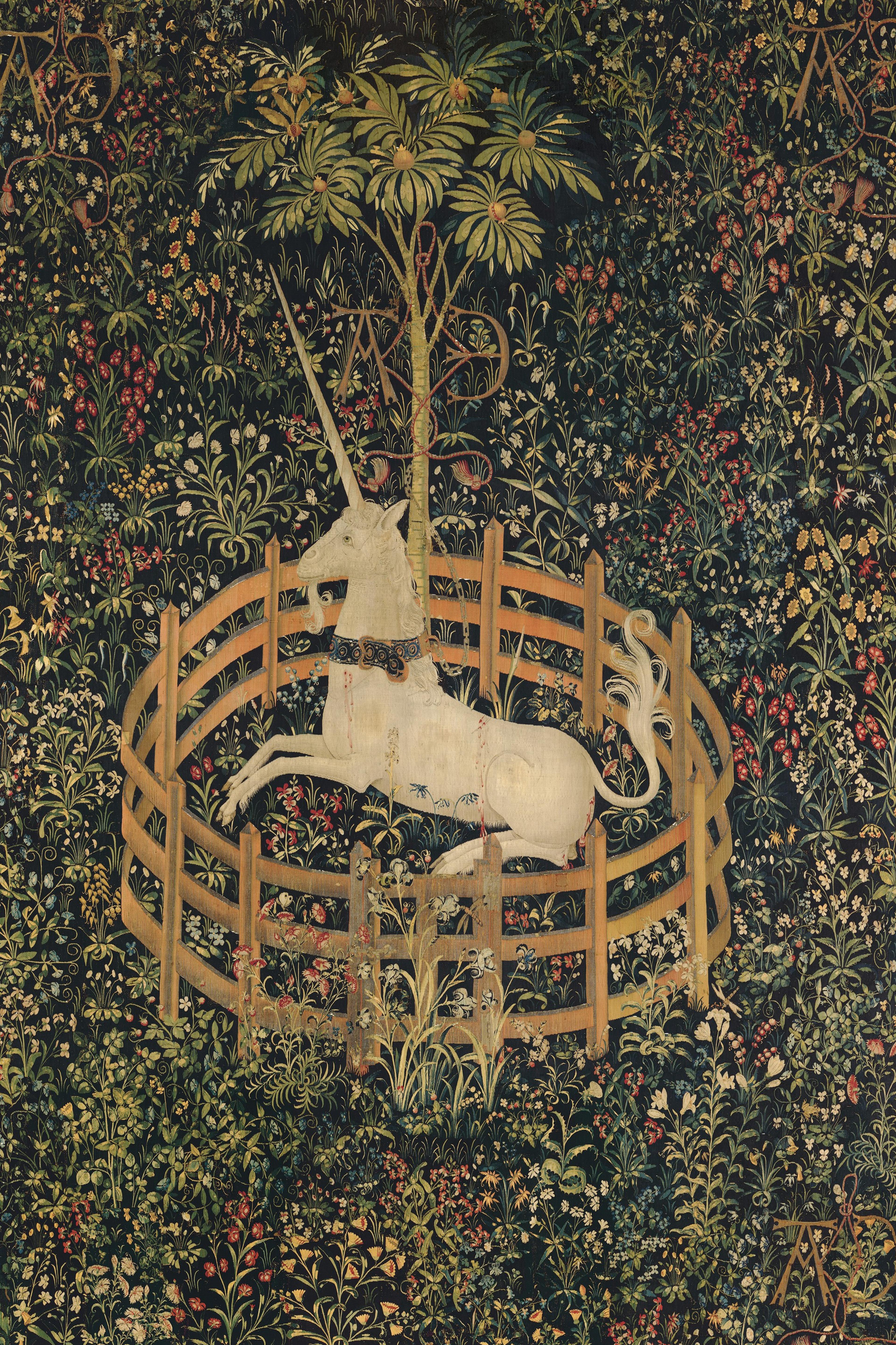 The Unicorn in Captivity Medieval Tapestry Print (The Met)