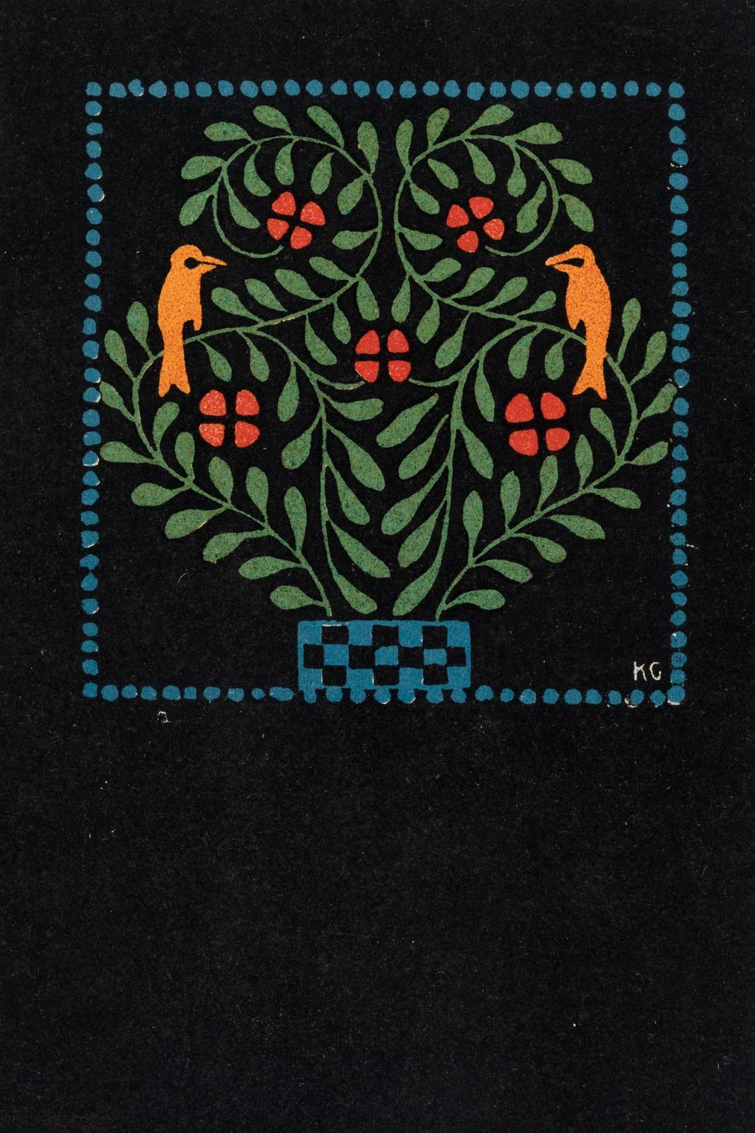 Postcard from the Wiener Werkstatte No. 51: Birds in a flower bush (1907) by Gustav Kalhammer and Wiener Werkstatte